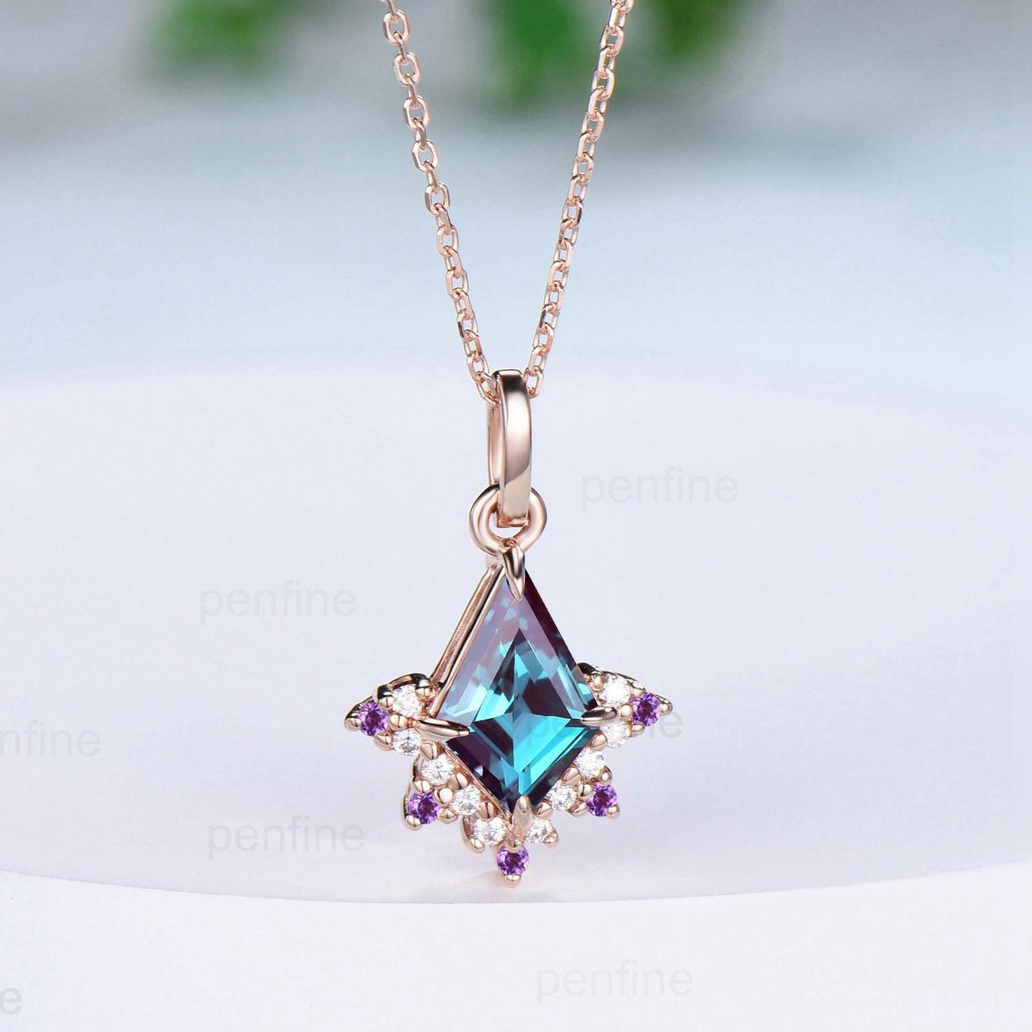 Vintage Kite Cut Alexandrite Pendant Necklace Purple Amethyst Pendant Silver 14k/18k rose gold moissanite promise engagement gift for women