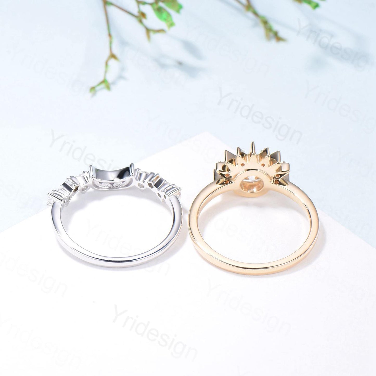 Unique 0.5 Carat Moissanite Ring Crescent Moon Moissanite Engagement Ring Set Sun And Moon Wedding Ring Art Deco Star Bridal Ring Set Women