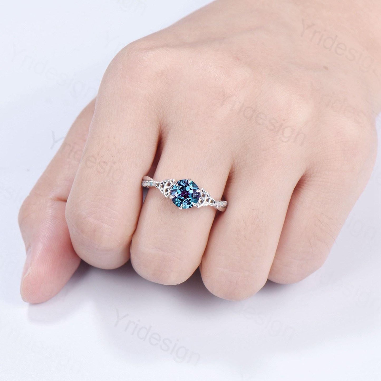 Celtic Knot Round Cut Alexandrite Engagement Ring Unique Norse Viking Fire Opal infinity  Wedding Ring Spilt Shank Anniversary Promise Gifts