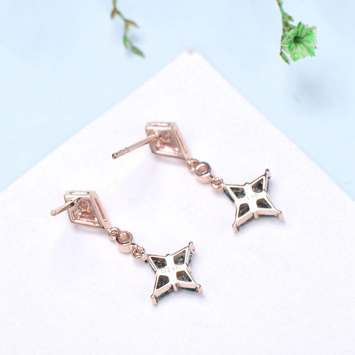 Vintage kite cut alexandrite earrings Unique pinwheel emerald earrings halo diamond drop stud earrings elegant anniversary gift for women