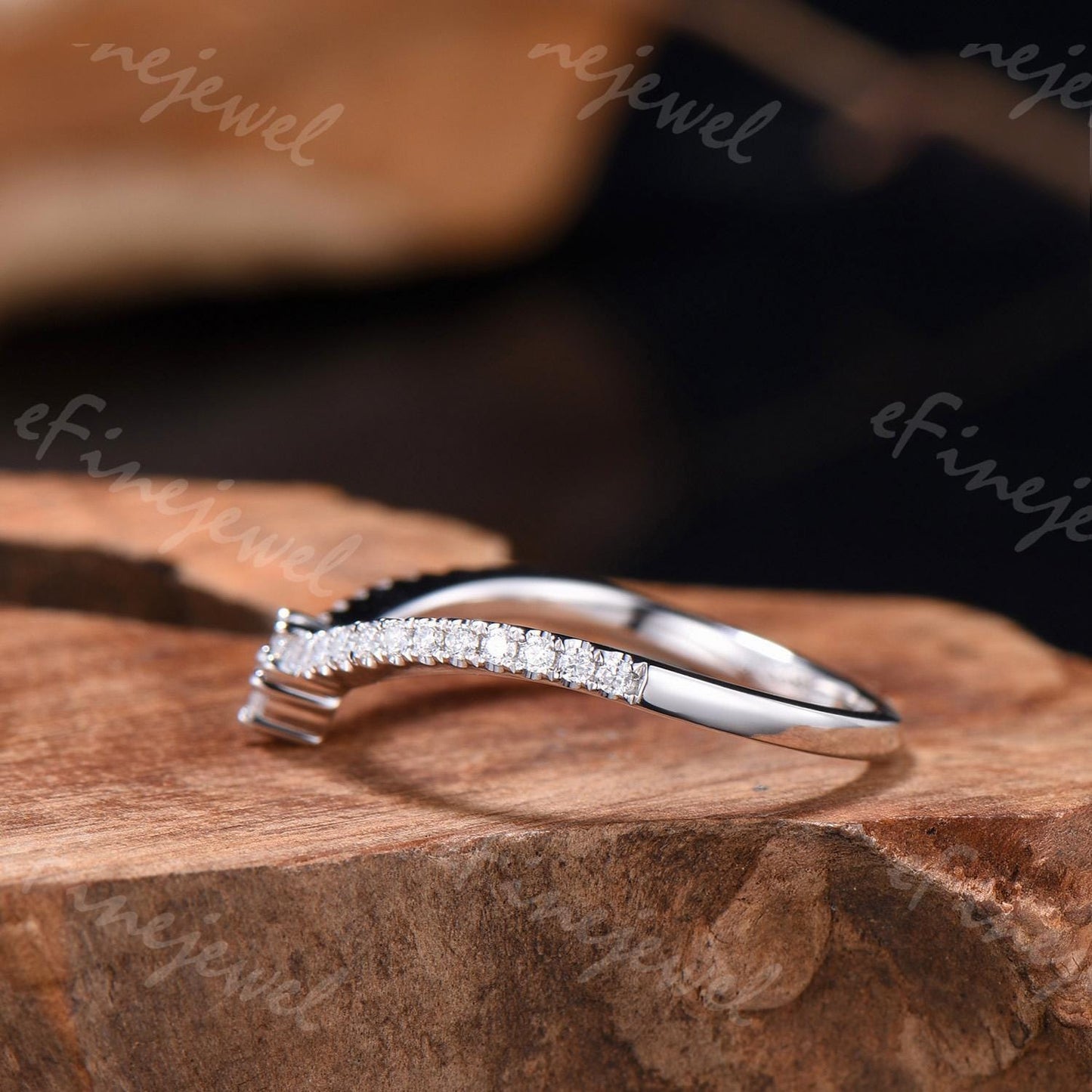 Handmade Diamond/Moissanite V Wedding Band, 14K White Gold Anniversary Ring