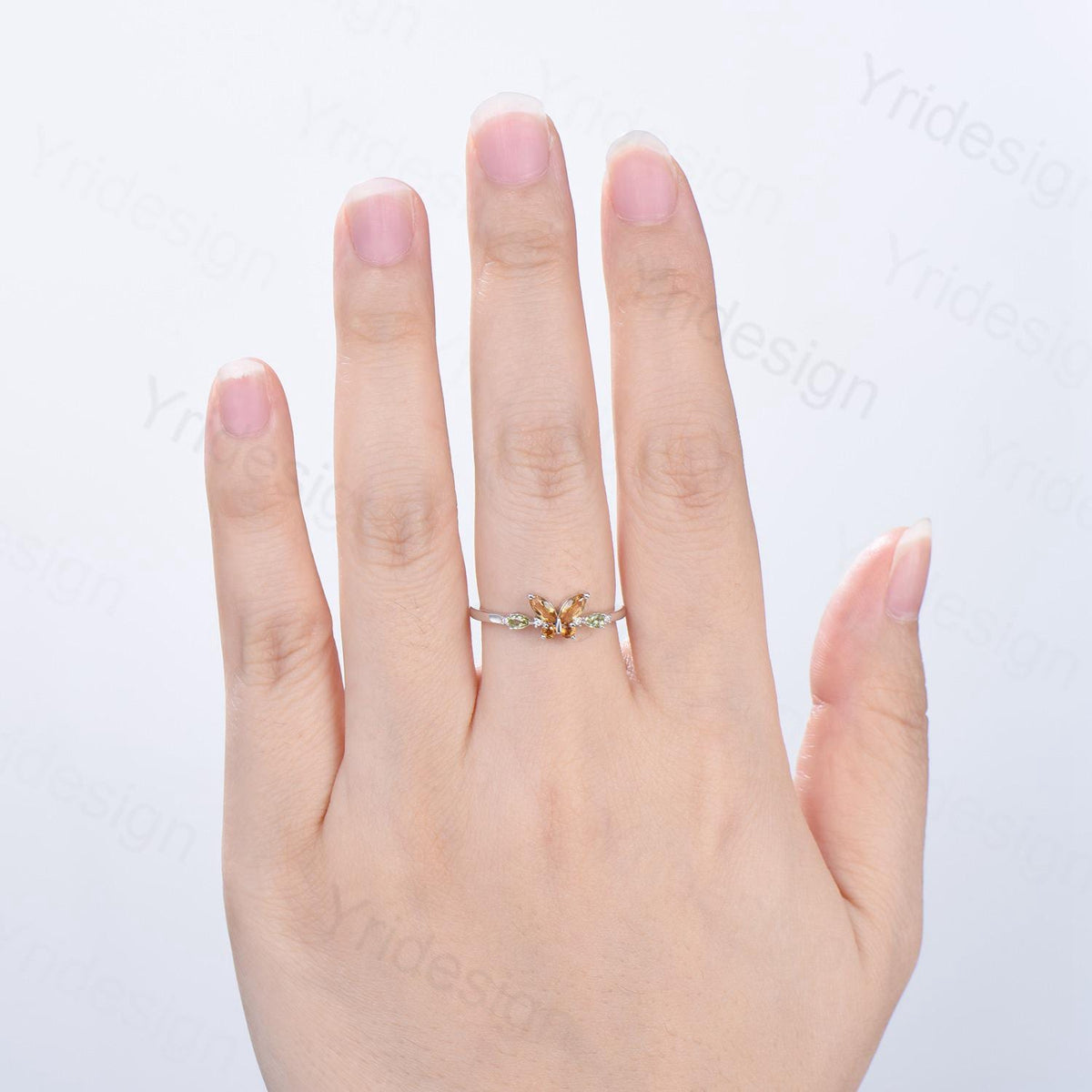 Unique Butterfly Citrine Peridot Engagement Ring Vintage Marquise Citrine Ring Pear Peridot Wedding Ring Anniversary Promise Birthstone Gift