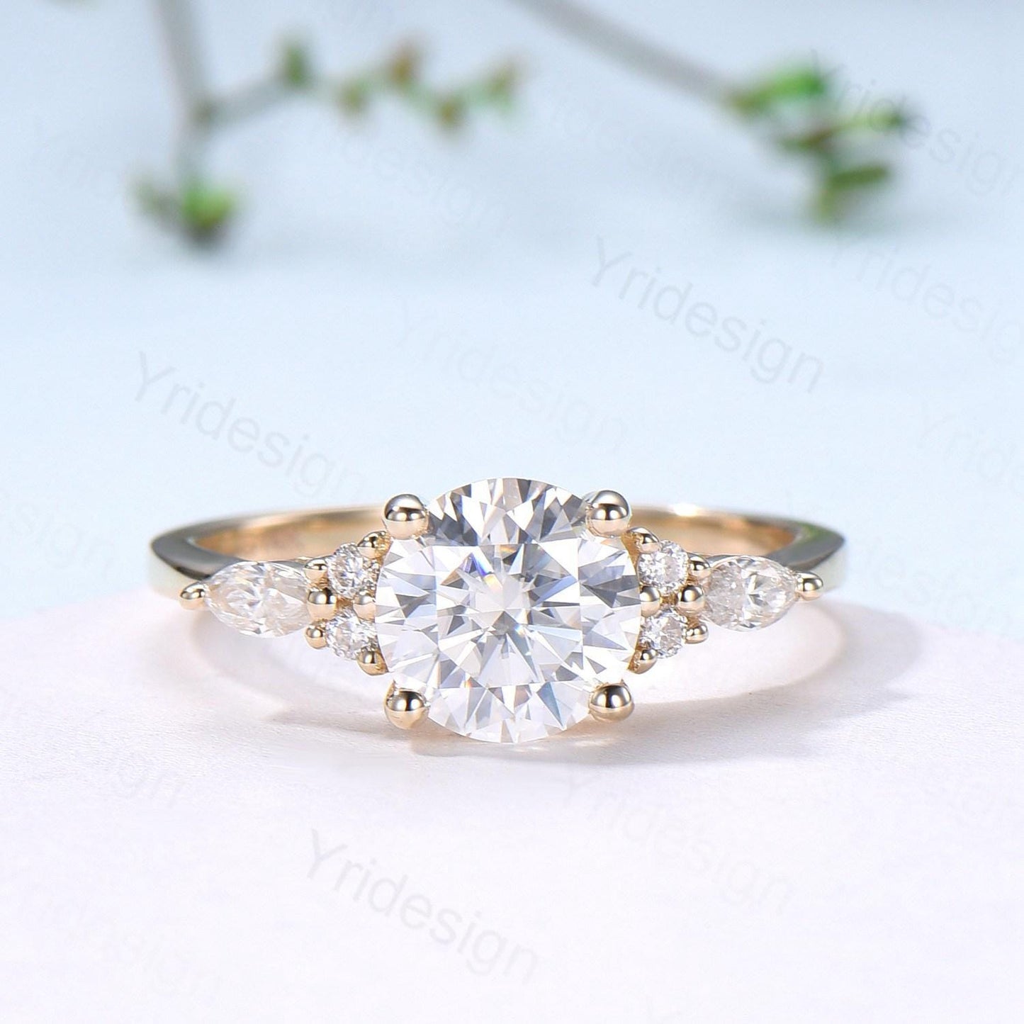 Vintage Round Cut Moissanite Engagement Ring Set 14K Yellow Gold Lab Grown Diamond Bridal Ring Set 2pcs Anniversary Promise Ring Set Women