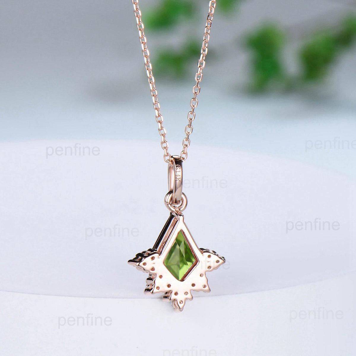 Vintage Kite Cut Natural Peridot Pendant Necklace August Birthstone Silver 14k/18k rose gold moissanite promise engagement gift for women