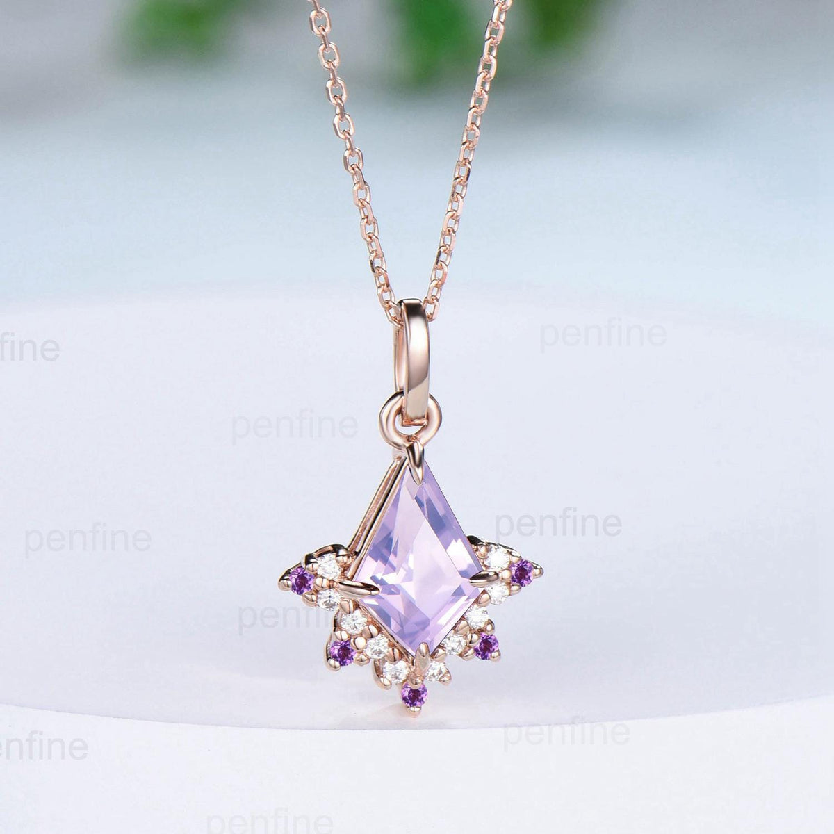 Vintage Kite Cut Lavender Amethyst Necklace Necklace Purple Amethyst Pendant Silver 14k/18k rose gold moissanite promise engagement gifts