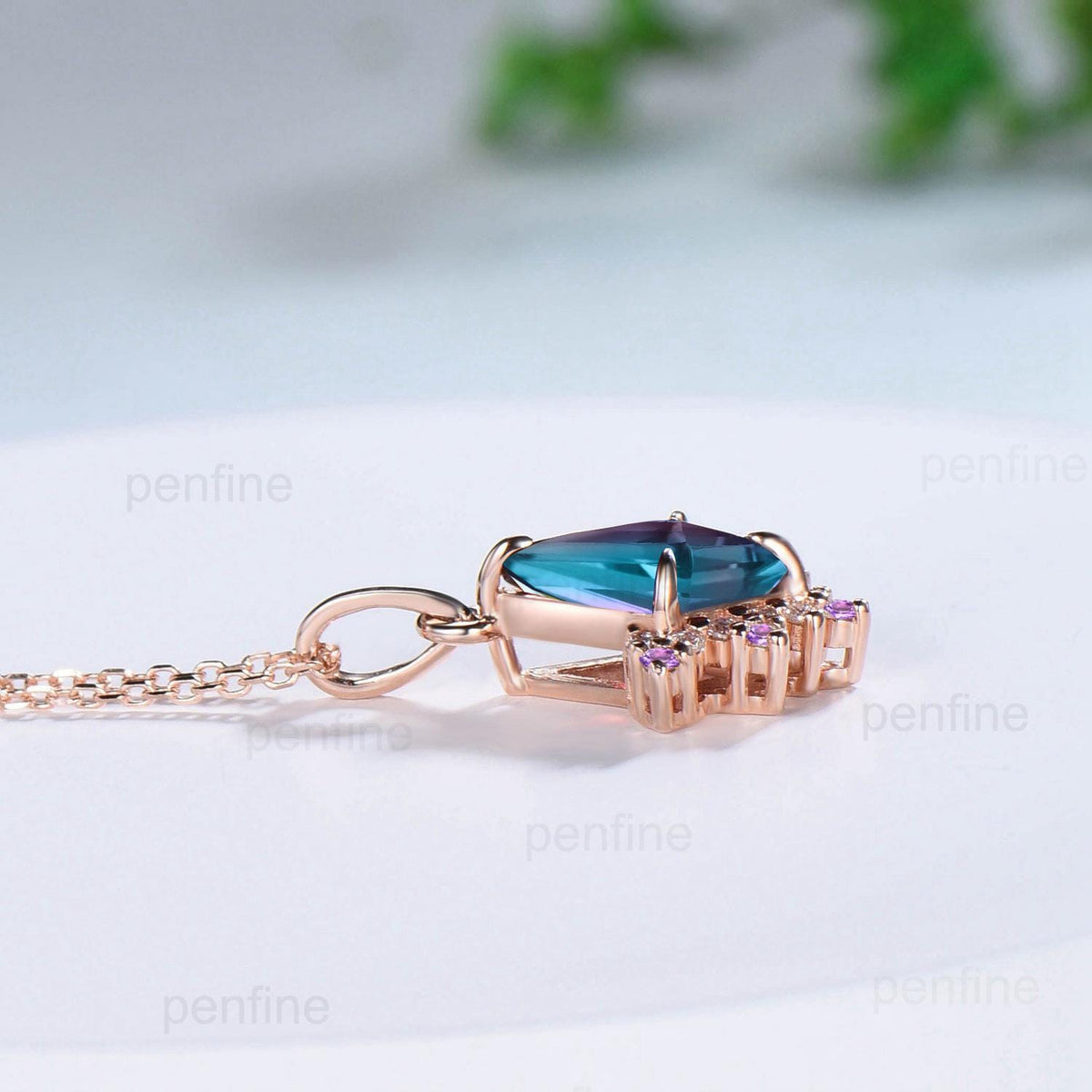 Vintage Kite Cut Alexandrite Pendant Necklace Purple Amethyst Pendant Silver 14k/18k rose gold moissanite promise engagement gift for women