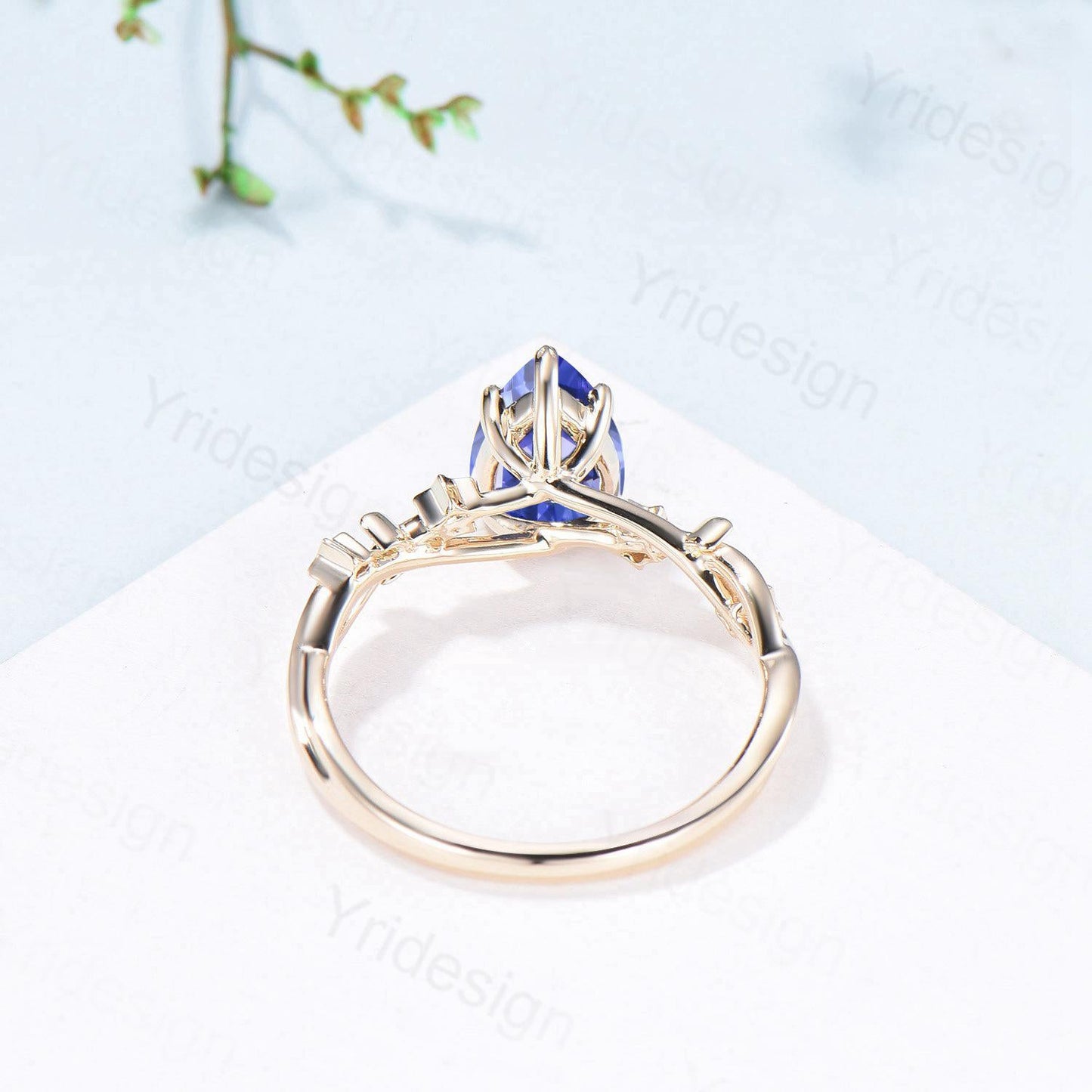 Vintage Natural Tanzanite Engagement Ring Pear Shaped Yellow Gold Moon Star Wedding Ring Blue Sapphire Anniversary Promise Ring For Women