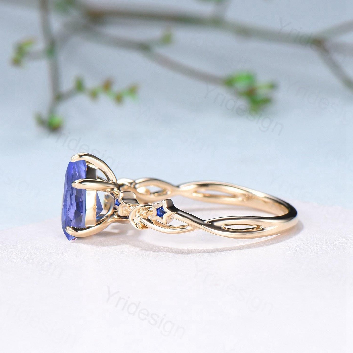 Vintage Natural Tanzanite Engagement Ring Pear Shaped Yellow Gold Moon Star Wedding Ring Blue Sapphire Anniversary Promise Ring For Women
