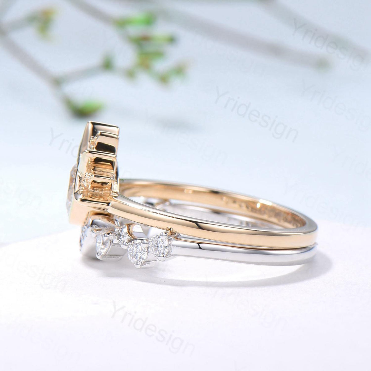 Unique 0.5 Carat Moissanite Ring Crescent Moon Moissanite Engagement Ring Set Sun And Moon Wedding Ring Art Deco Star Bridal Ring Set Women