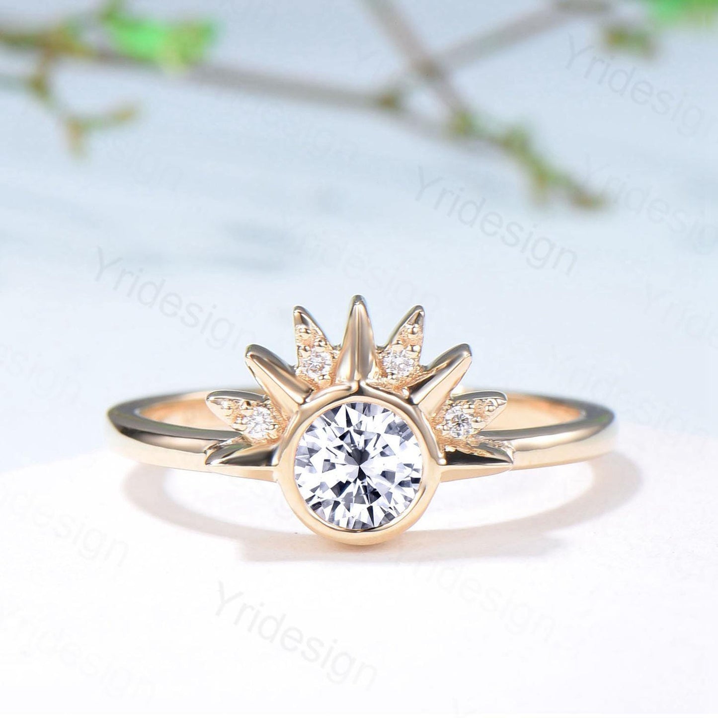 Unique 0.5 Carat Moissanite Ring Crescent Moon Moissanite Engagement Ring Set Sun And Moon Wedding Ring Art Deco Star Bridal Ring Set Women