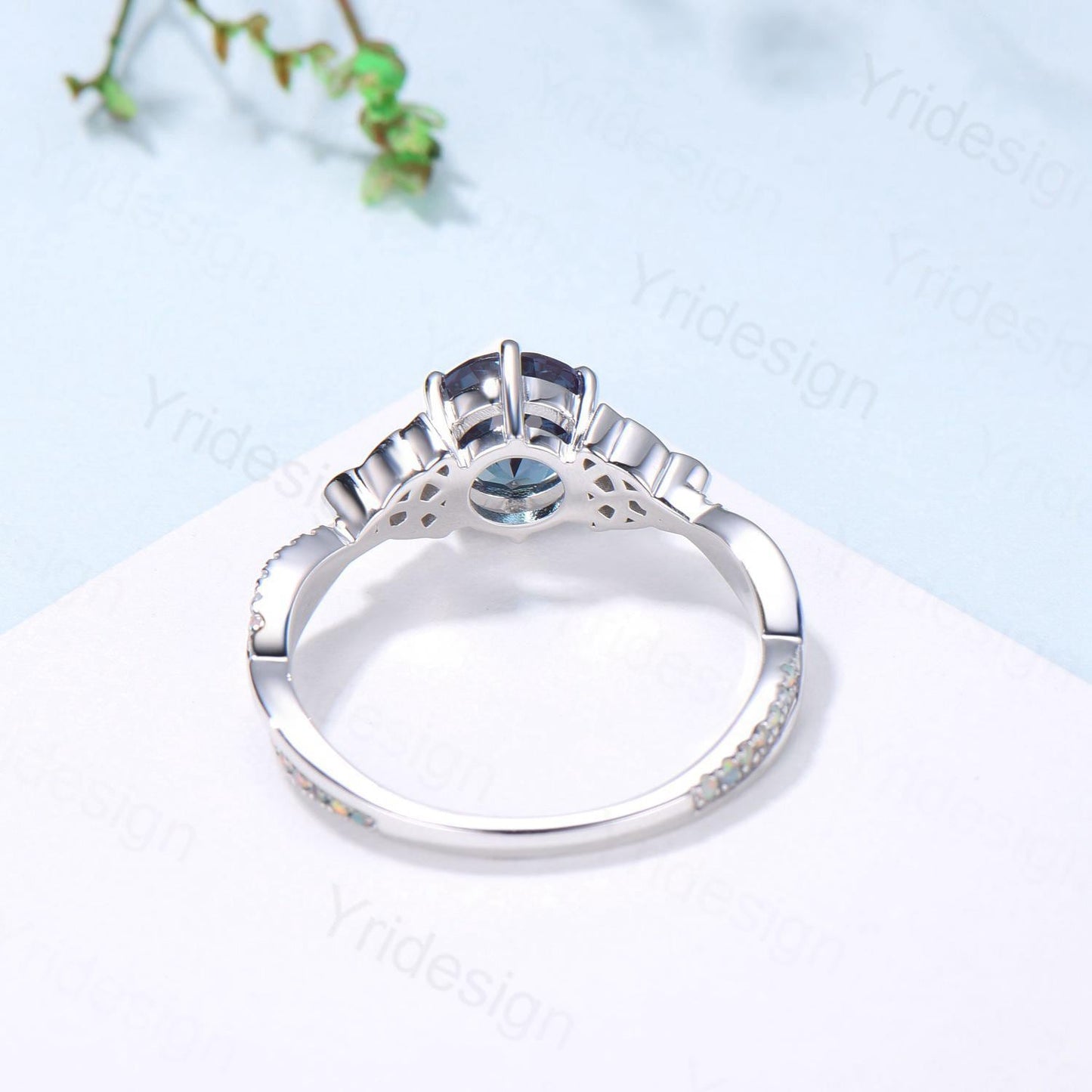 Celtic Knot Round Cut Alexandrite Engagement Ring Unique Norse Viking Fire Opal infinity  Wedding Ring Spilt Shank Anniversary Promise Gifts