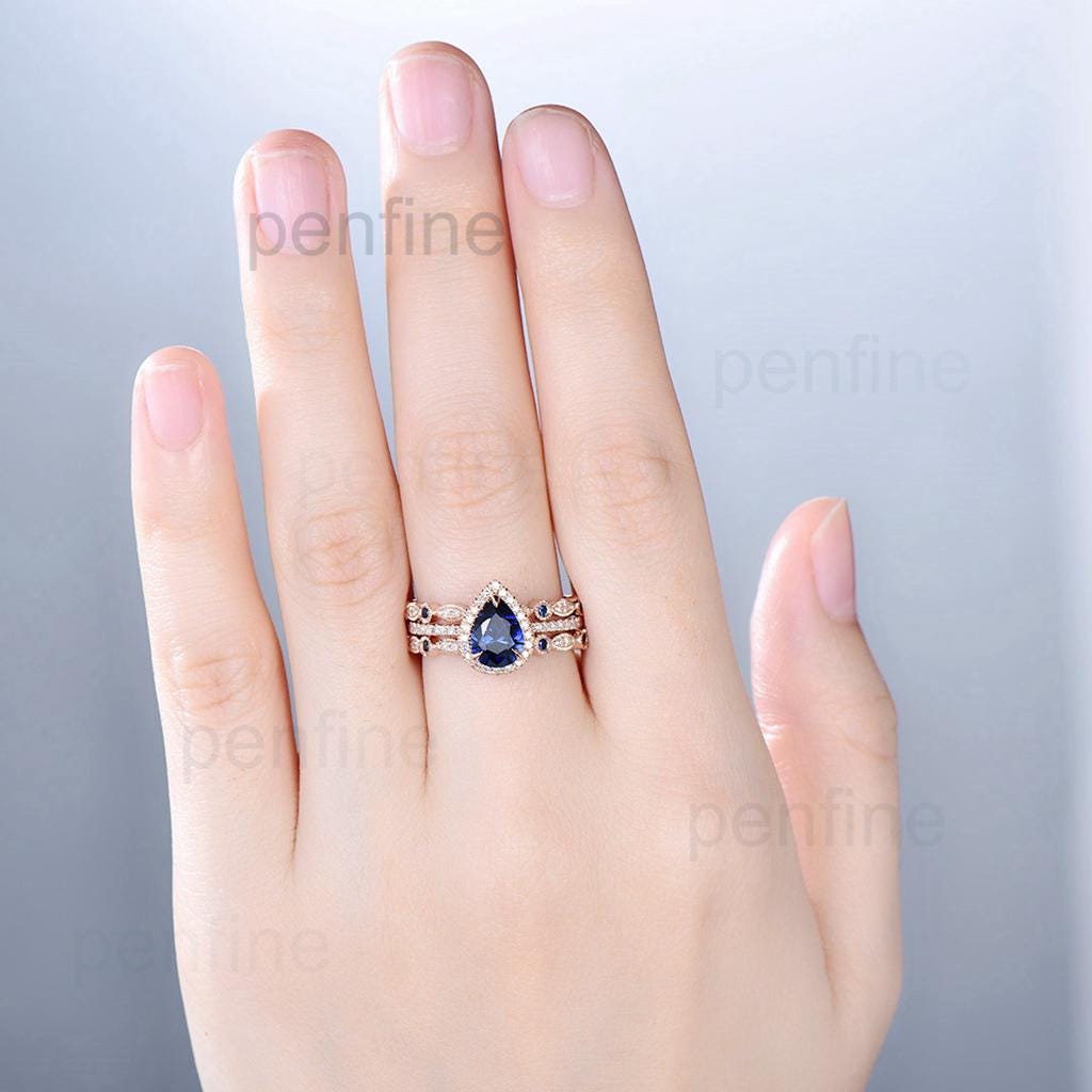 vintage salt and pepper diamond engagement ring set rose gold halo diamond marquise milgrain wedding ring handmade anniversary ring women