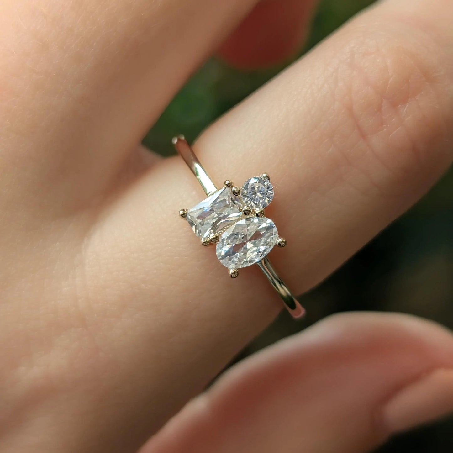 The Elia - Moissanite 3 Stone Cluster Ring