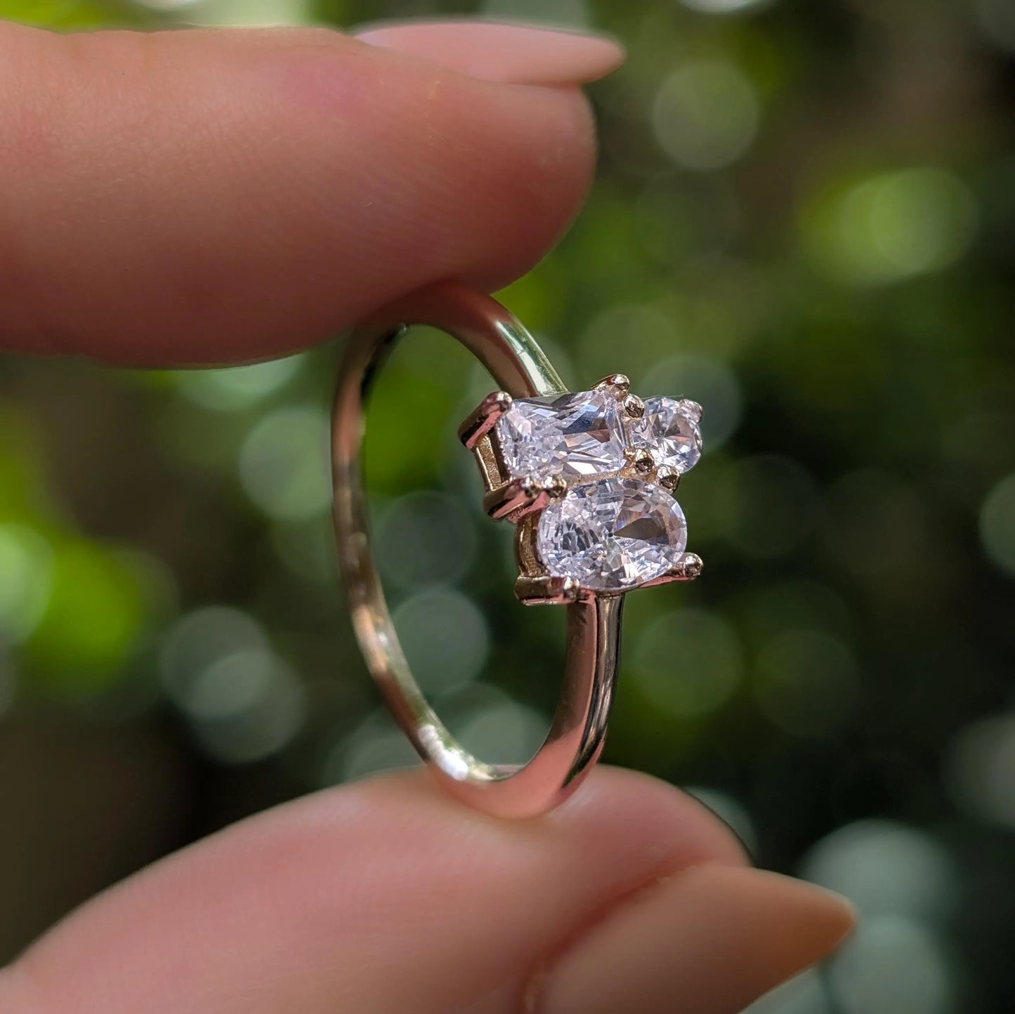 The Elia - Moissanite 3 Stone Cluster Ring