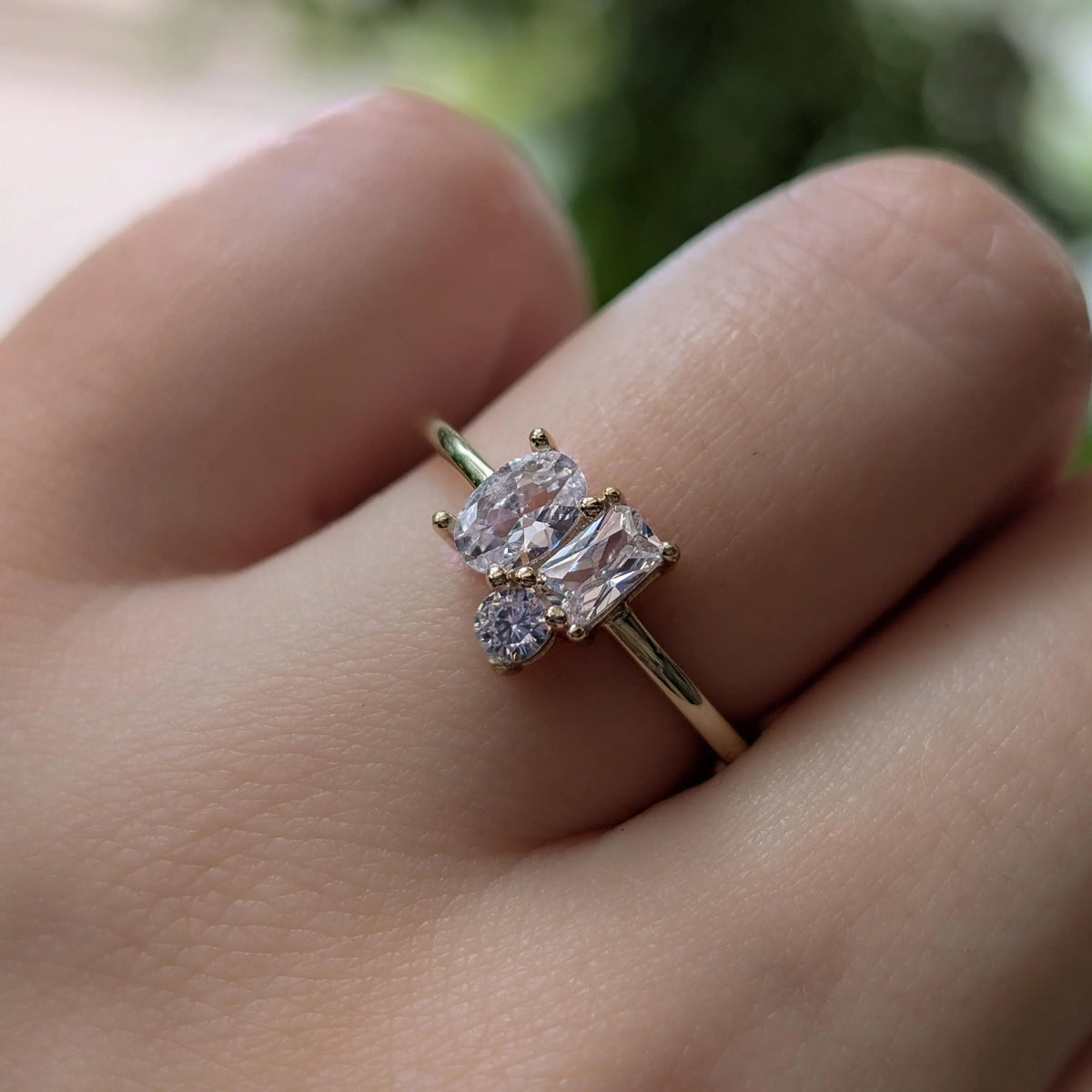 The Elia - Moissanite 3 Stone Cluster Ring