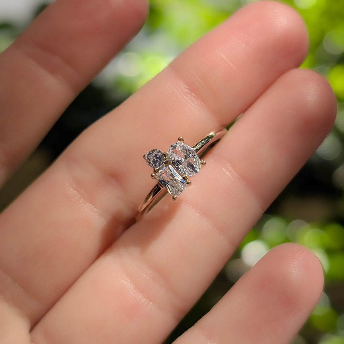 The Elia - Moissanite 3 Stone Cluster Ring