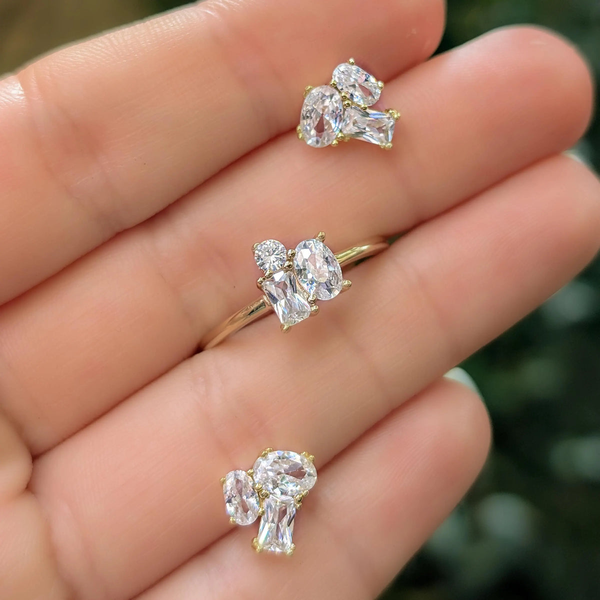 The Elia - Moissanite 3 Stone Cluster Ring