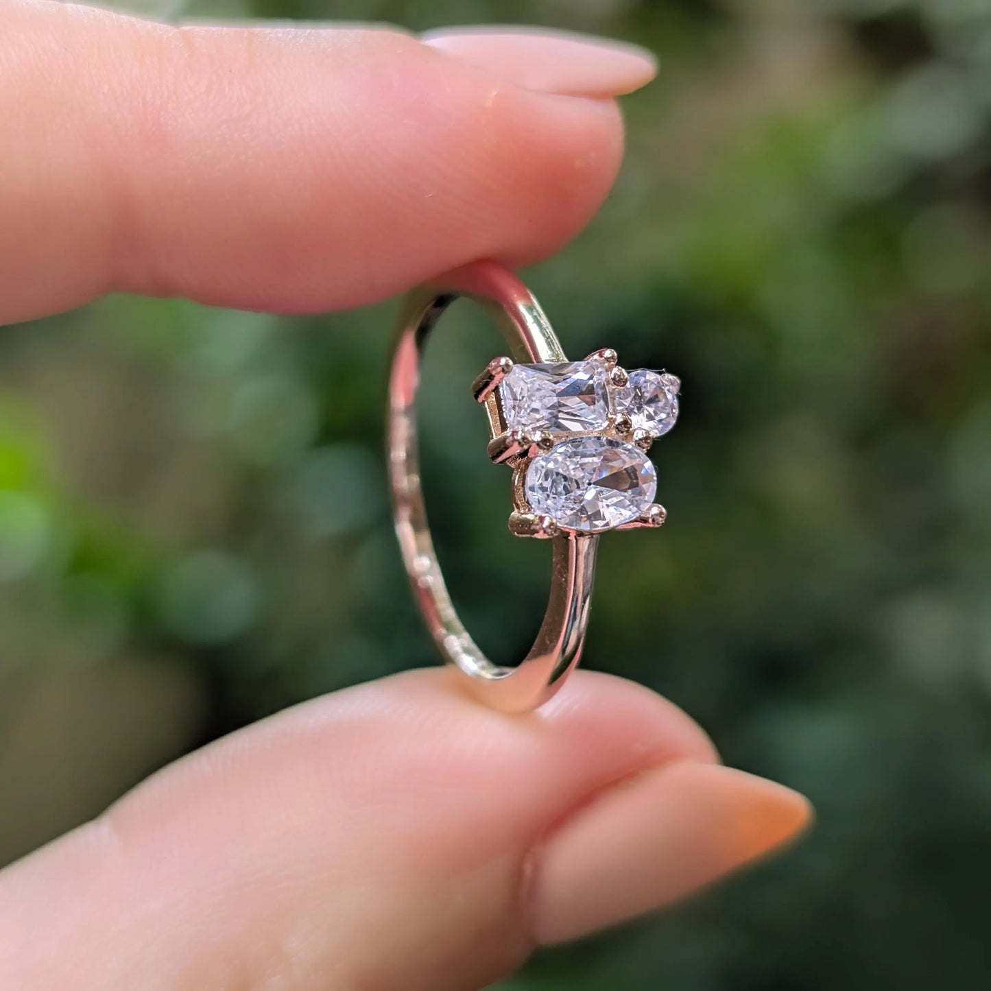 The Elia - Moissanite 3 Stone Cluster Ring