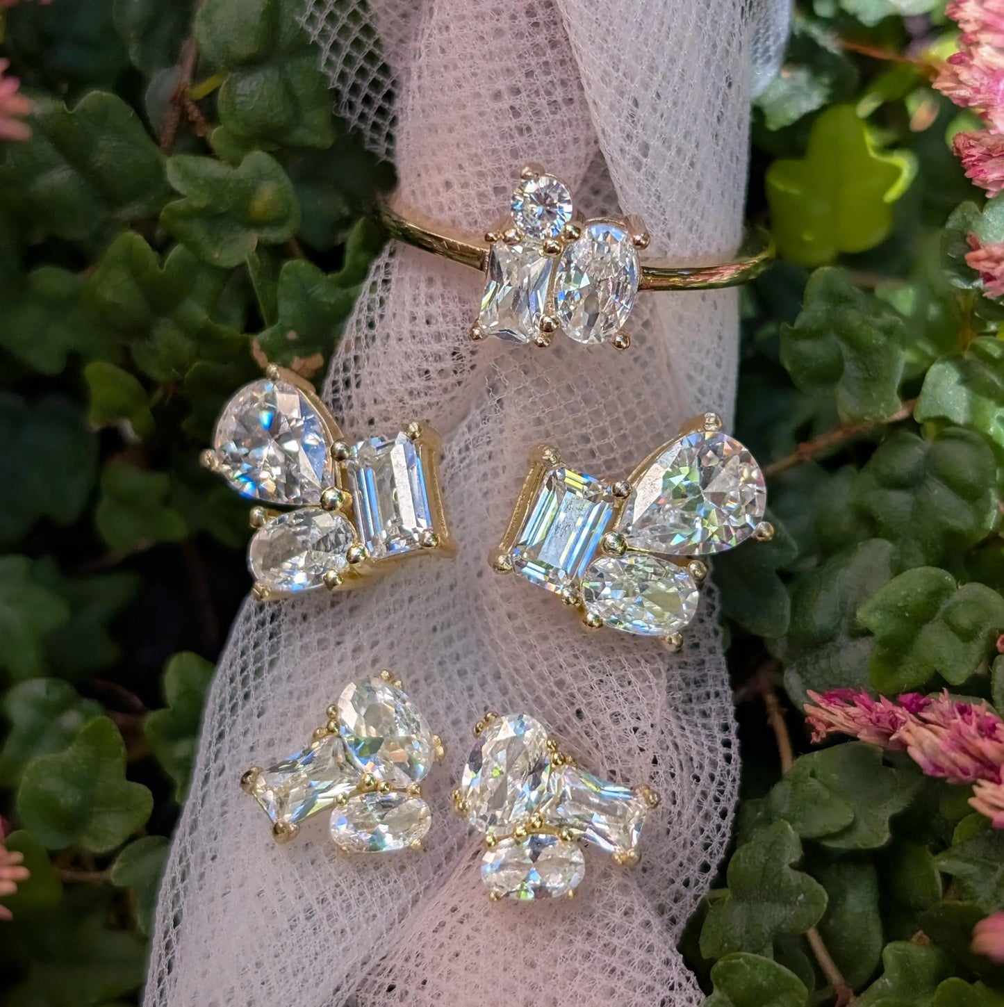 The Elia - Moissanite 3 Stone Cluster Ring