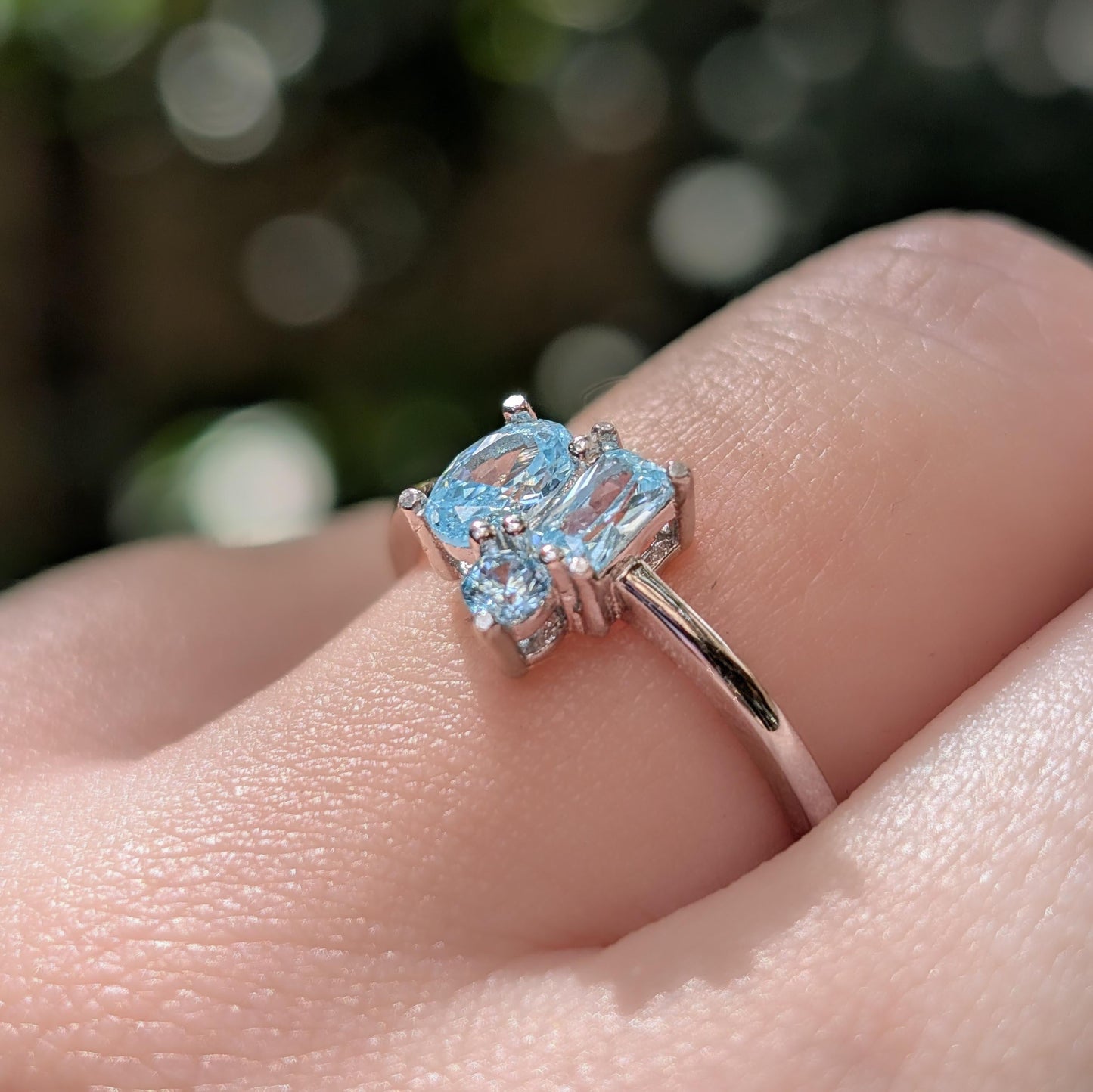 The Tulia - Aquamarine 3 Stone Cluster Ring