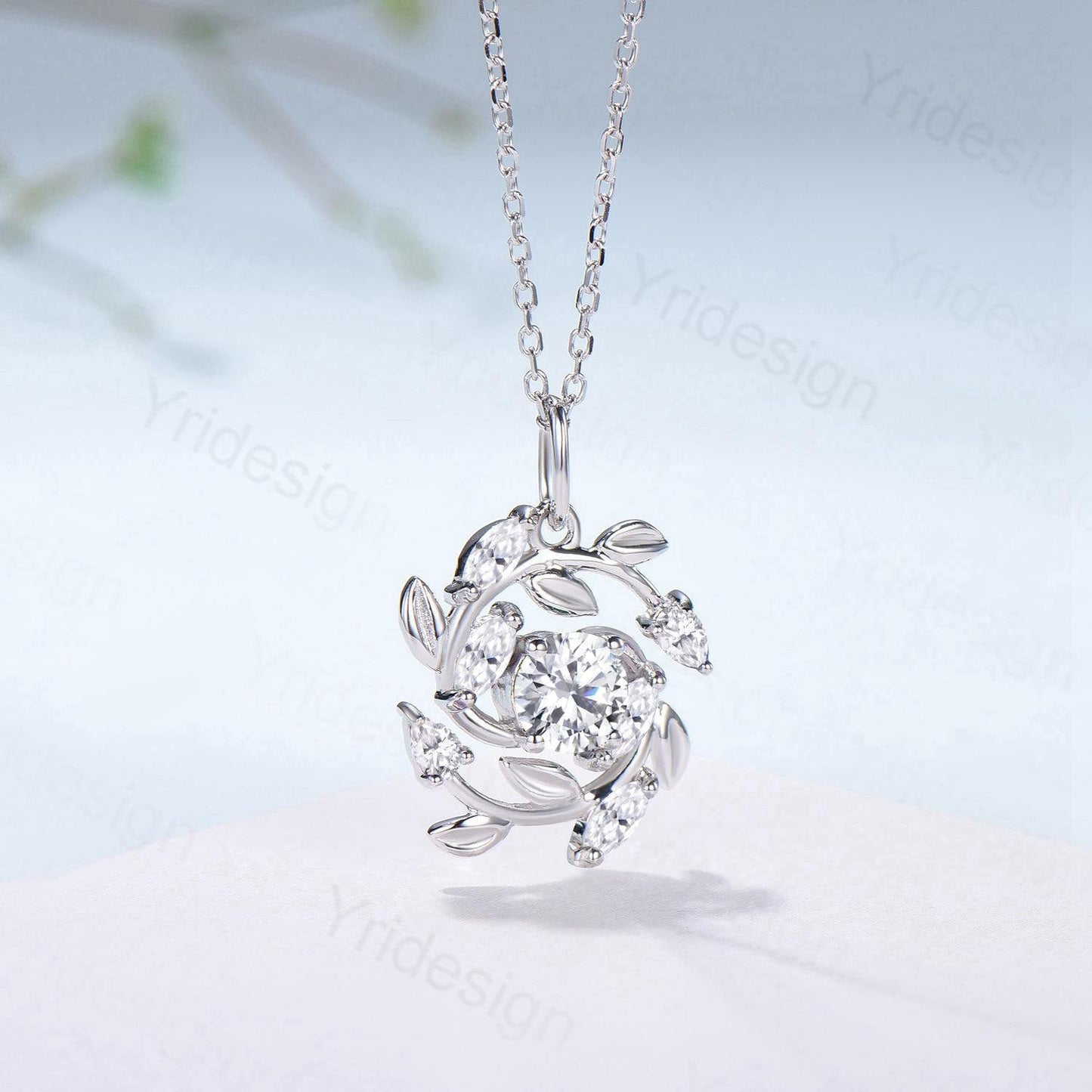 Unique Nature Inspired Moissanite Necklace Elegant Snowflake Pendant Anniversary gift for wife