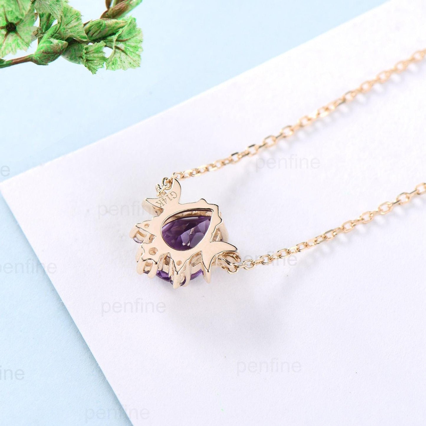 Teardrop Fireworks Cut Alexandrite Pendant Necklace, Cluster Amethyst, Crescent Moon, Sterling Silver
