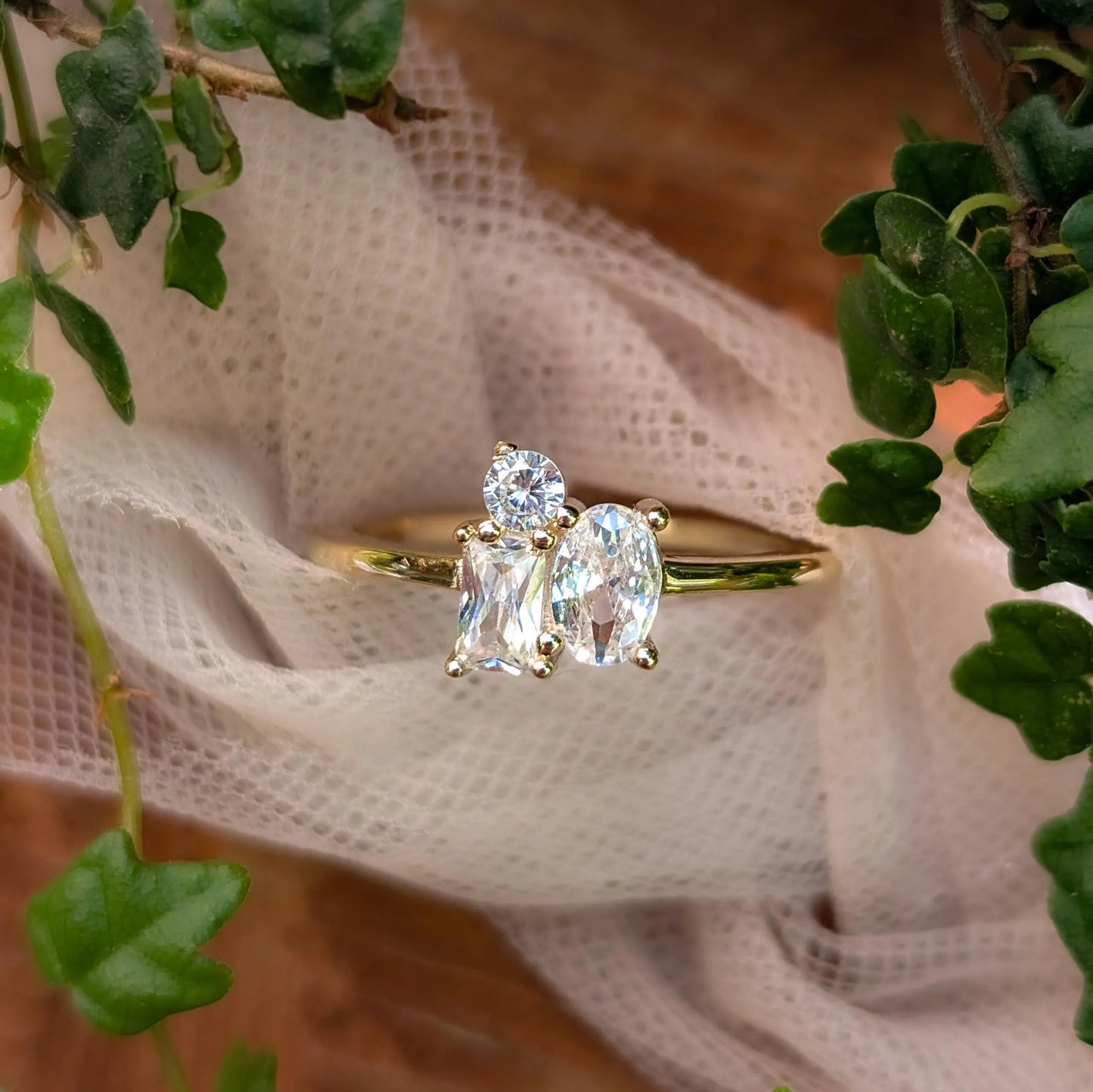 The Elia - Moissanite 3 Stone Cluster Ring