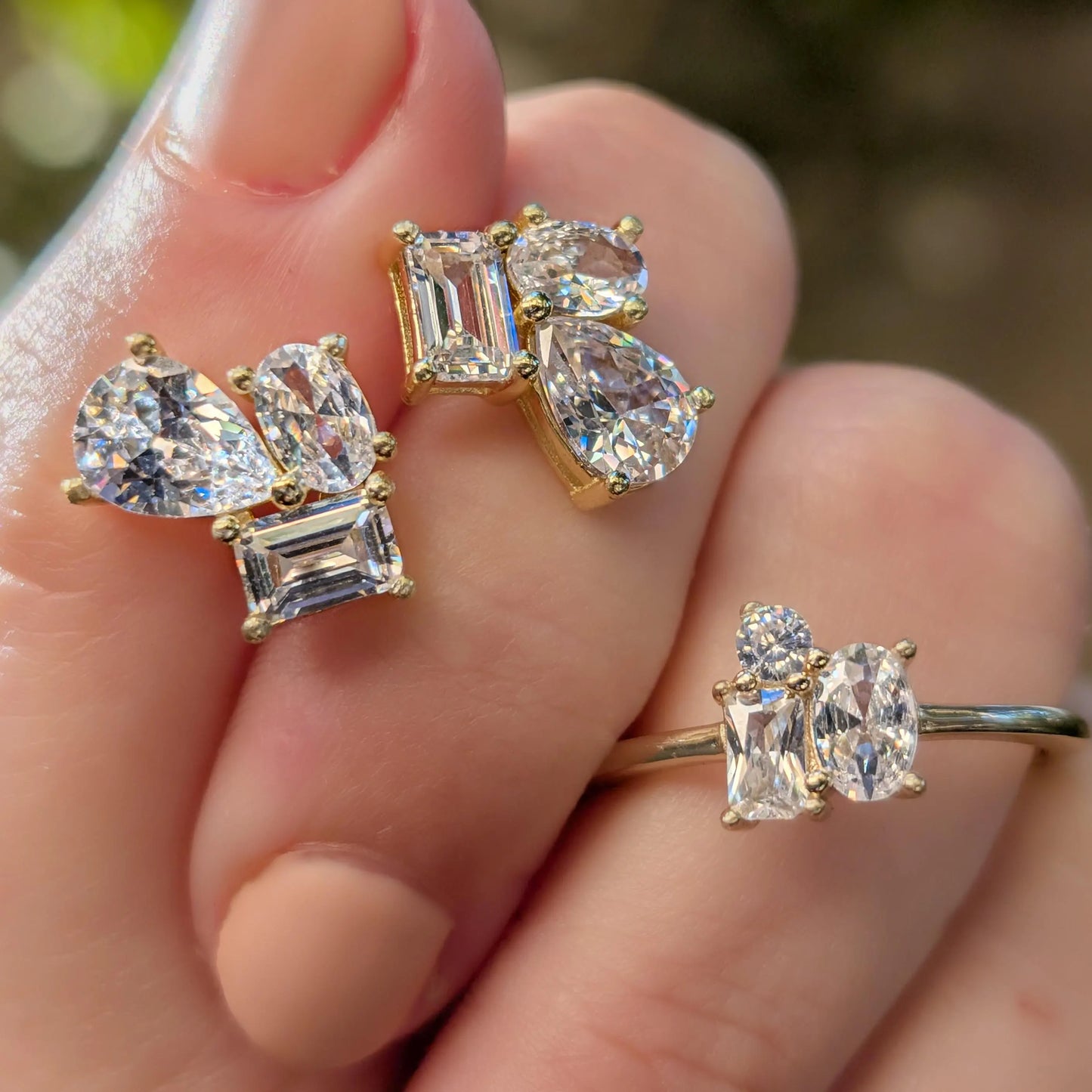 The Elia - Moissanite 3 Stone Cluster Ring