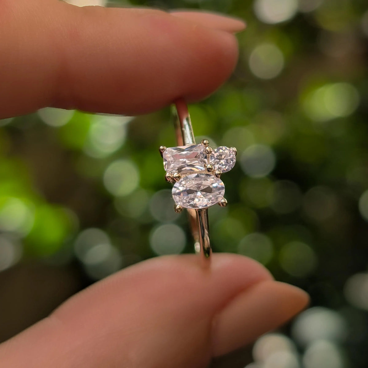 The Elia - Moissanite 3 Stone Cluster Ring