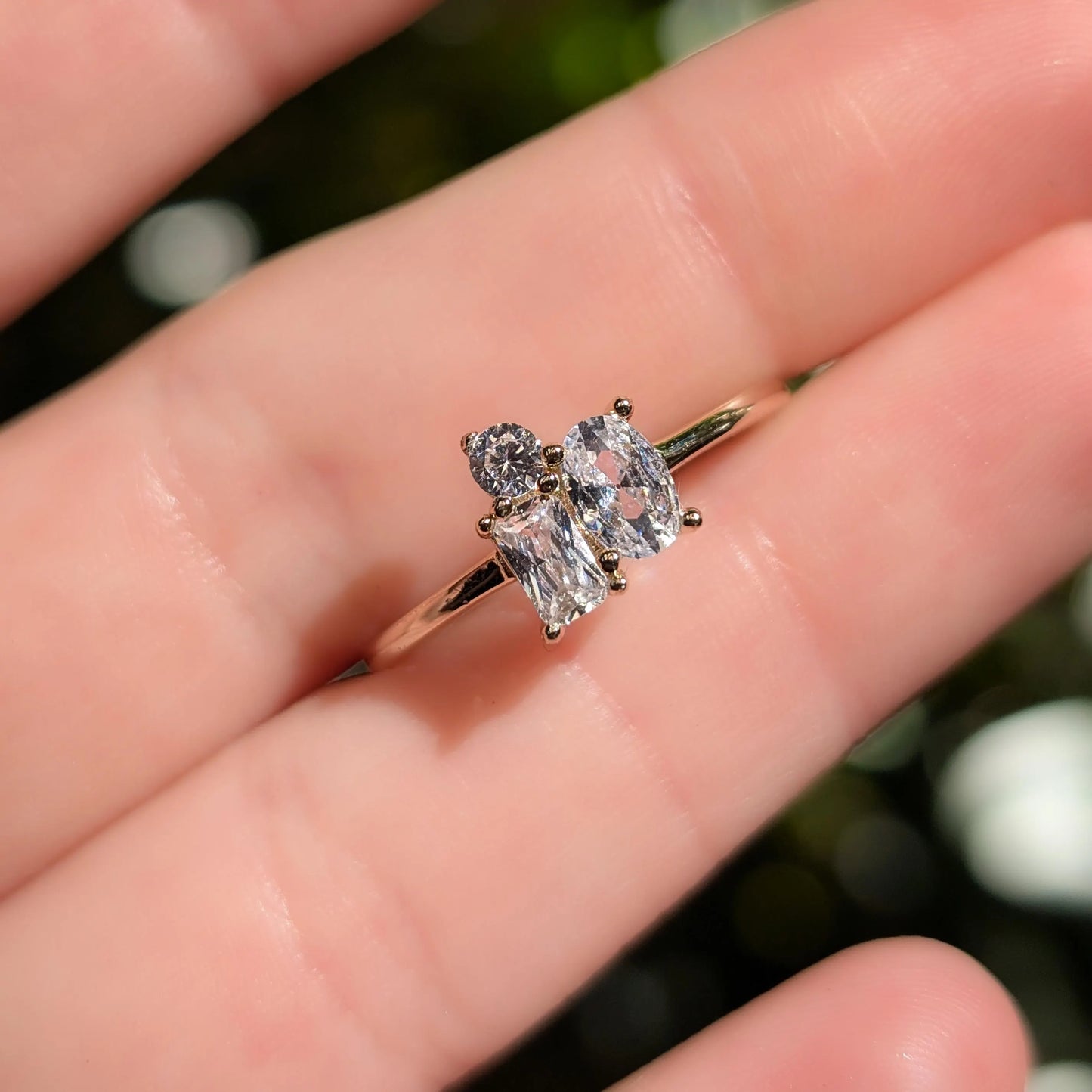 The Elia - Moissanite 3 Stone Cluster Ring