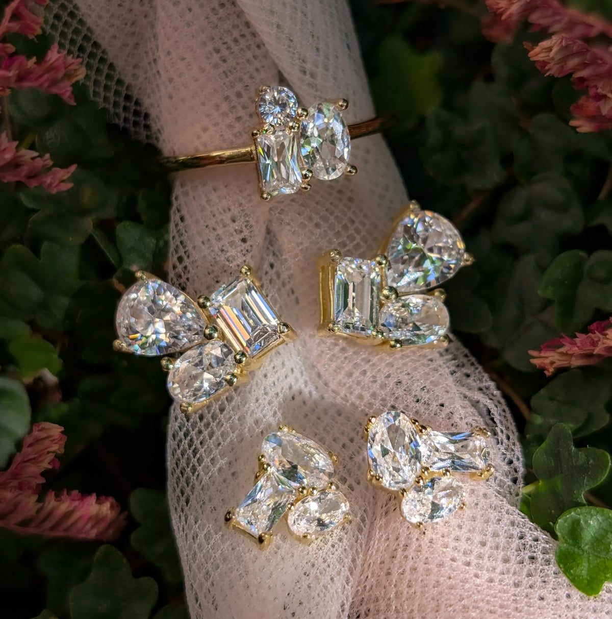 The Elia - Moissanite 3 Stone Cluster Ring