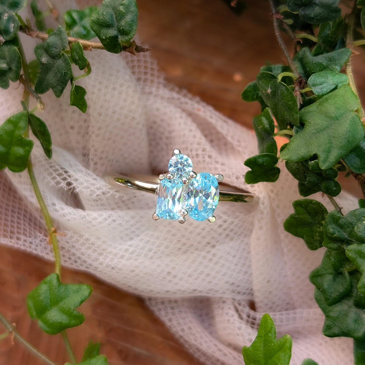 The Tulia - Aquamarine 3 Stone Cluster Ring