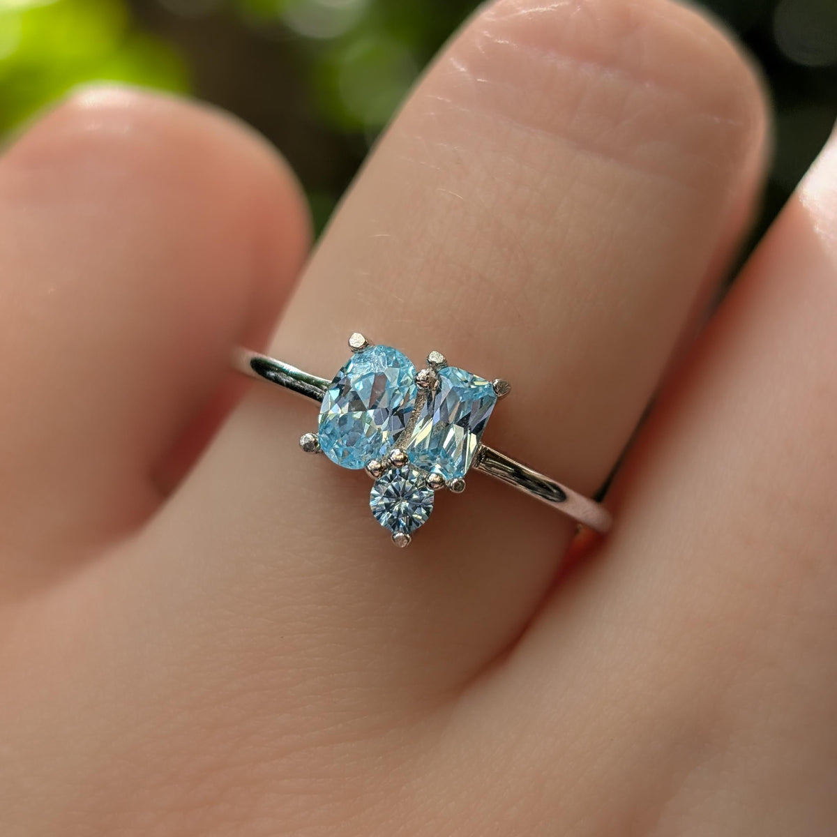 The Tulia - Aquamarine 3 Stone Cluster Ring