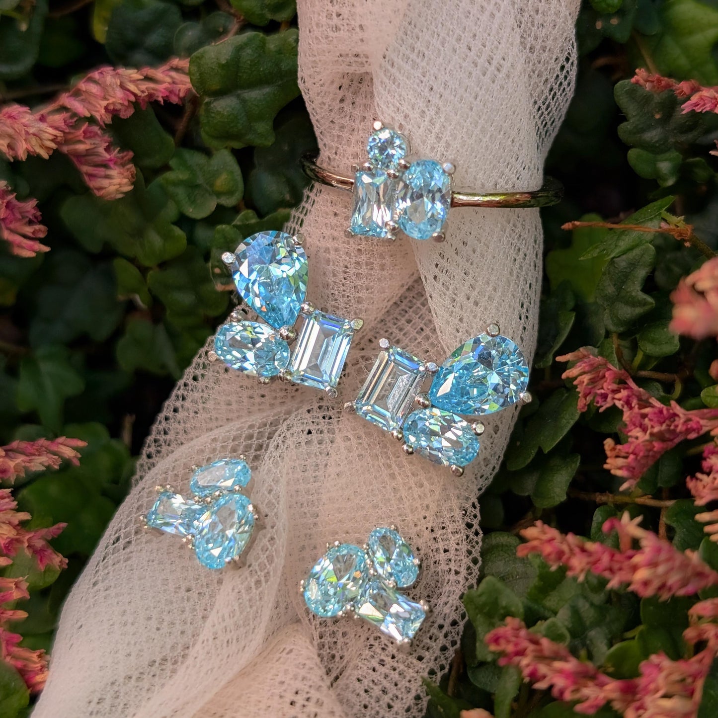 The Tulia - Aquamarine 3 Stone Cluster Ring