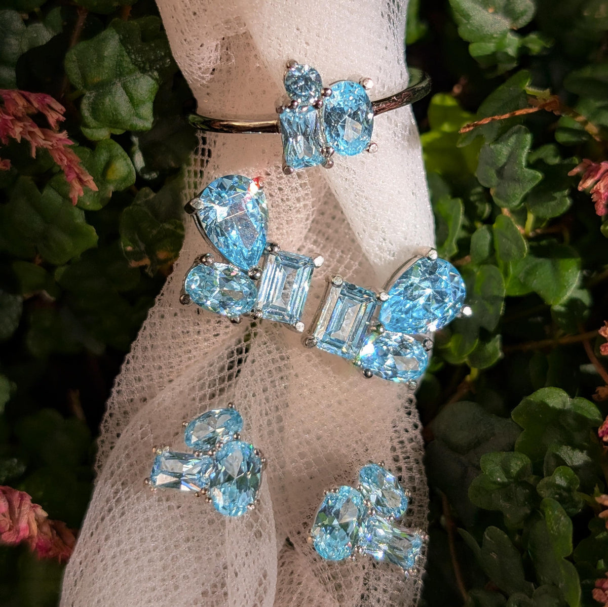 The Tulia - Aquamarine 3 Stone Cluster Ring