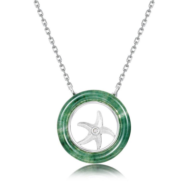 Ocean-Inspired Moss Agate Starfish Necklace, Sterling Silver Sea Life Pendant, Unique Green Gemstone Jewelry, Beach Lover Gift