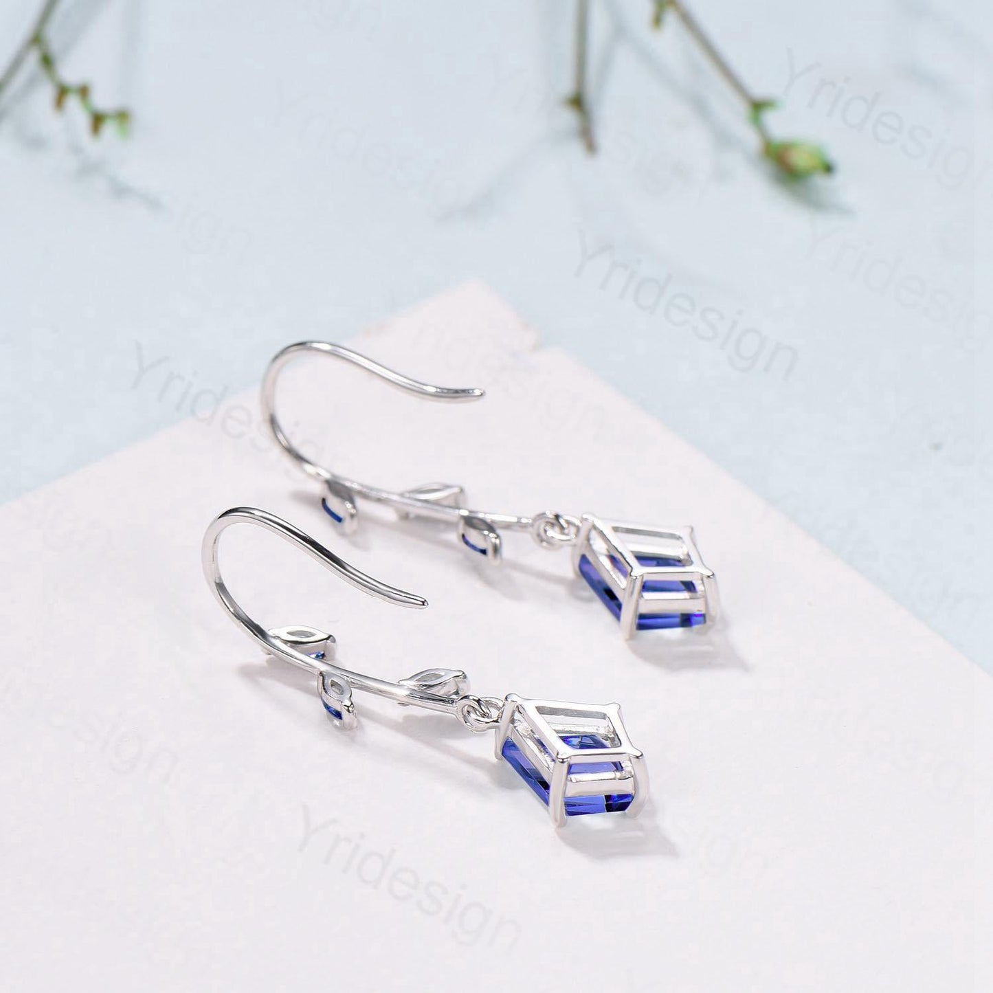 Tanzanite Vine Drop Earrings - Kite Cut Leaf Dangle Blue Sapphire Earrings, December Birthstone Gift