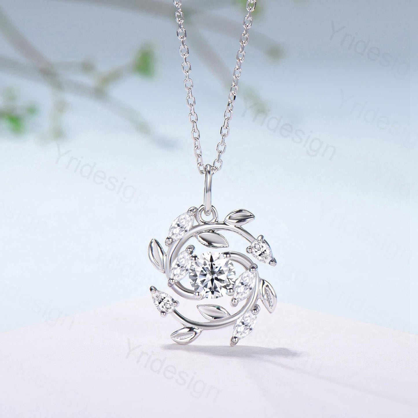 Unique Nature Inspired Moissanite Necklace Elegant Snowflake Pendant Anniversary gift for wife