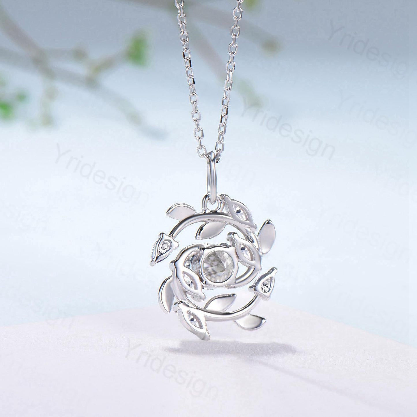 Unique Nature Inspired Moissanite Necklace Elegant Snowflake Pendant Anniversary gift for wife