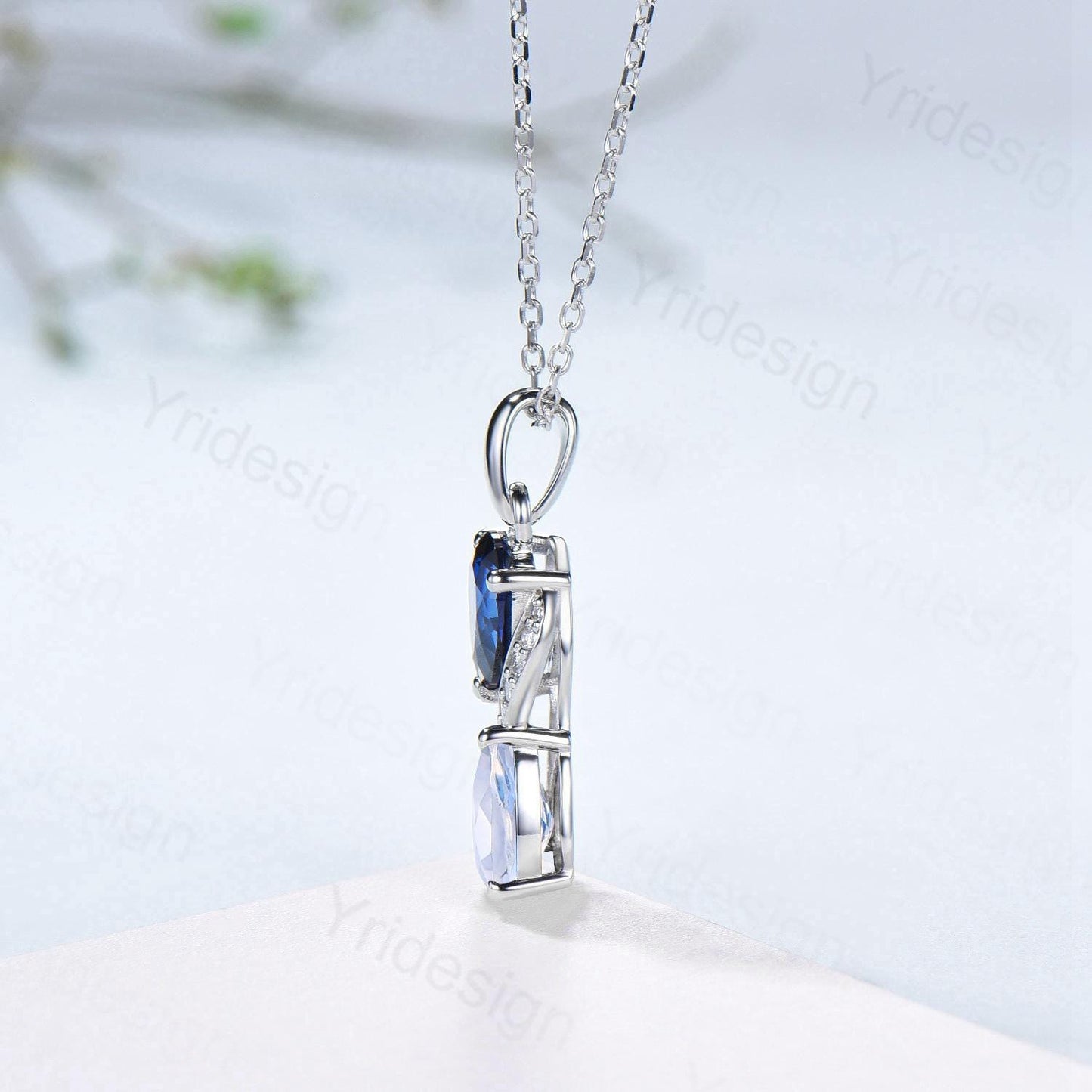 Vintage Oval Blue Sapphire Moonstone Snake Pendant Necklace, Art Deco Promise Gift