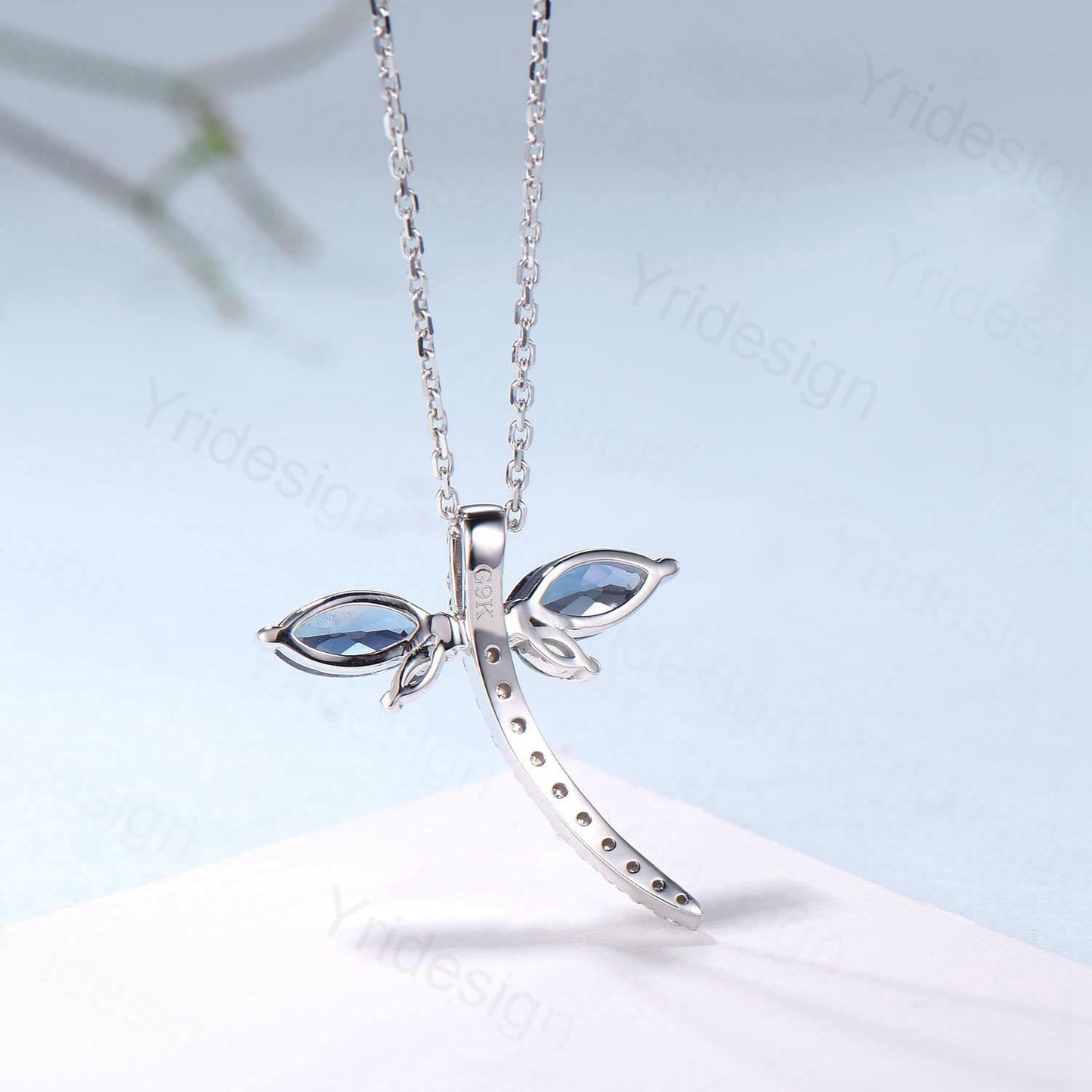 Alexandrite Dragonfly Necklace with Moissanite Diamonds - Dainty Iridescent Insect Jewelry for Women, Delicate Nature-Inspired Pendant Gift