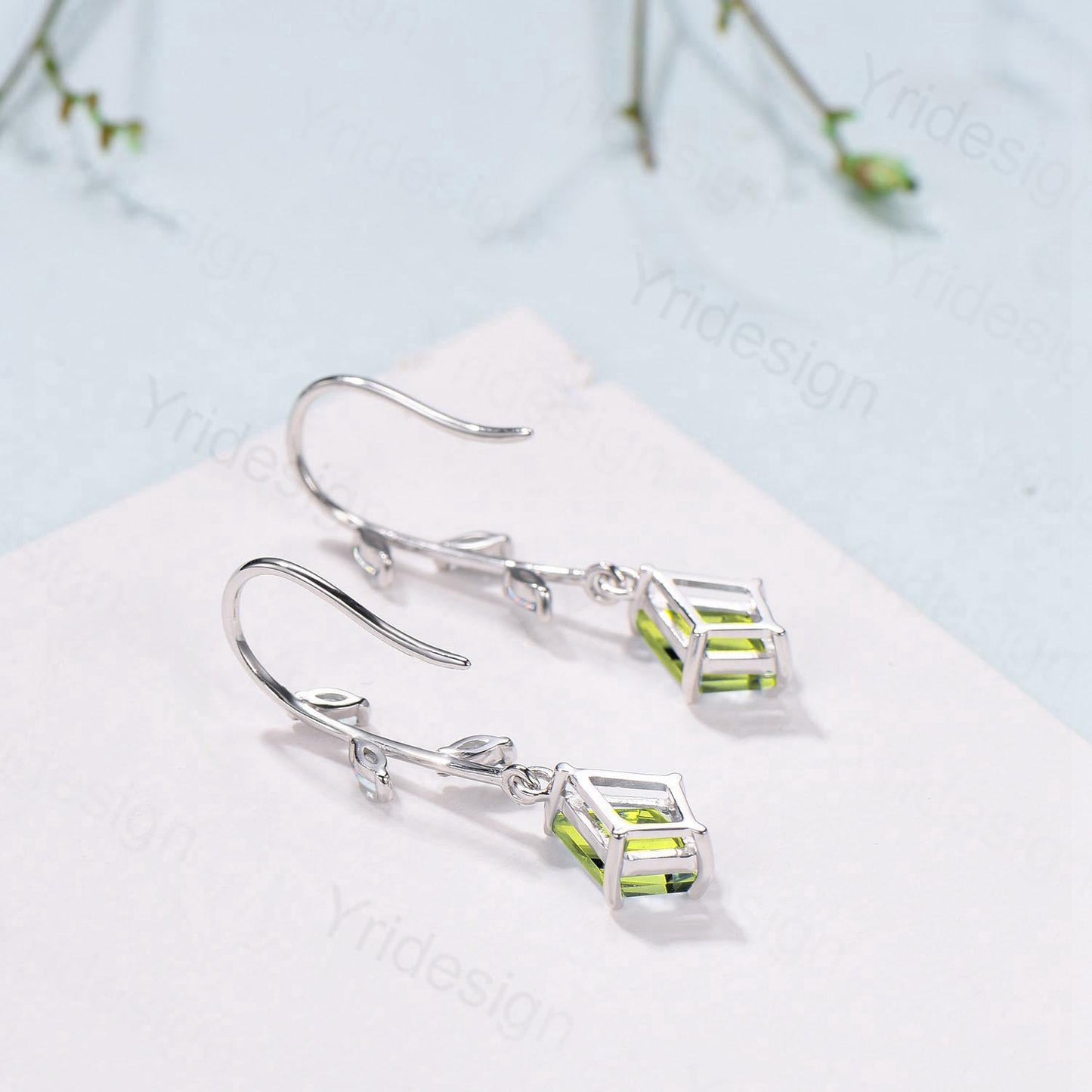 Elegant Kite Cut Peridot Drop Earrings, Branch Marquise White Opal Pinwheel Studs