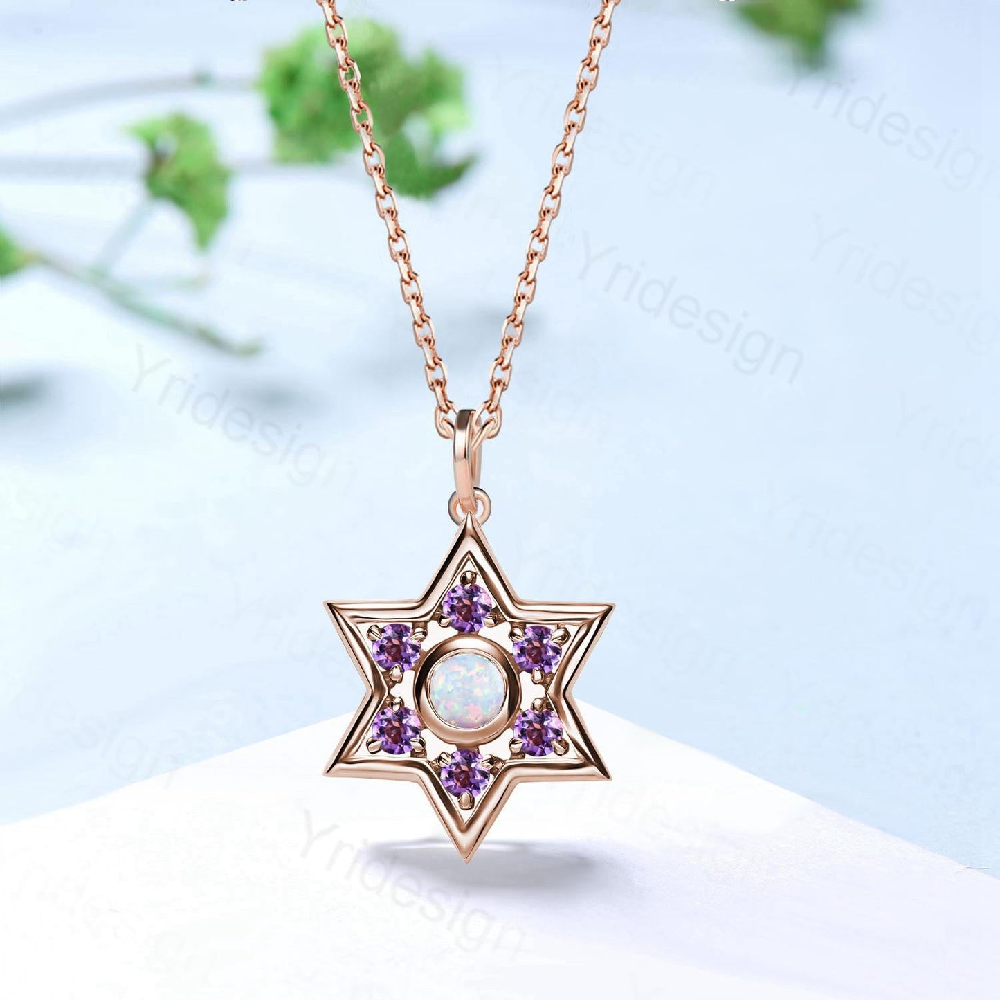 Enchanting Star of David Opal & Amethyst Necklace -  Sterling Silver Pendant, Mystical Celestial Jewelry, October/ February Birthstone Gift