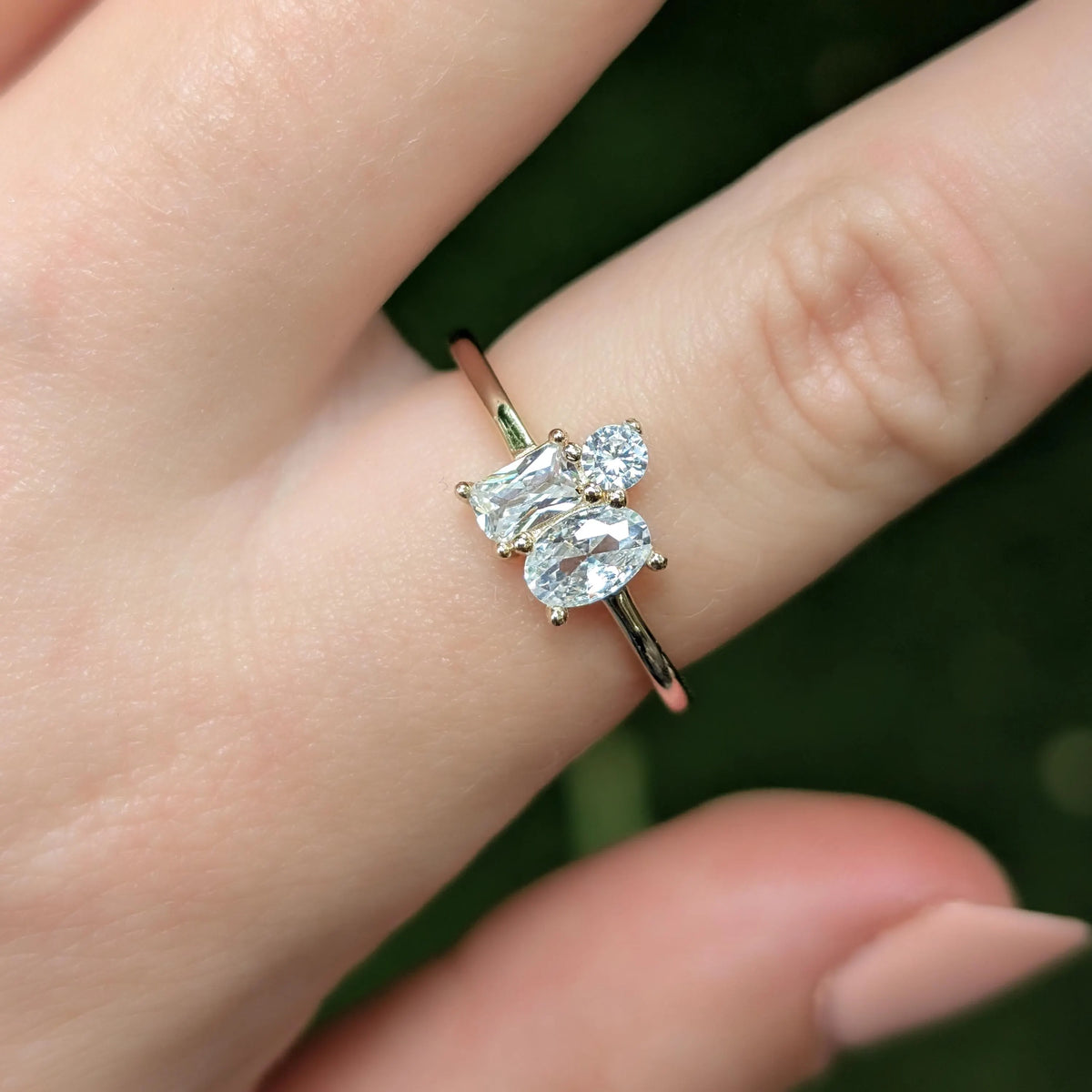 The Elia - Moissanite 3 Stone Cluster Ring