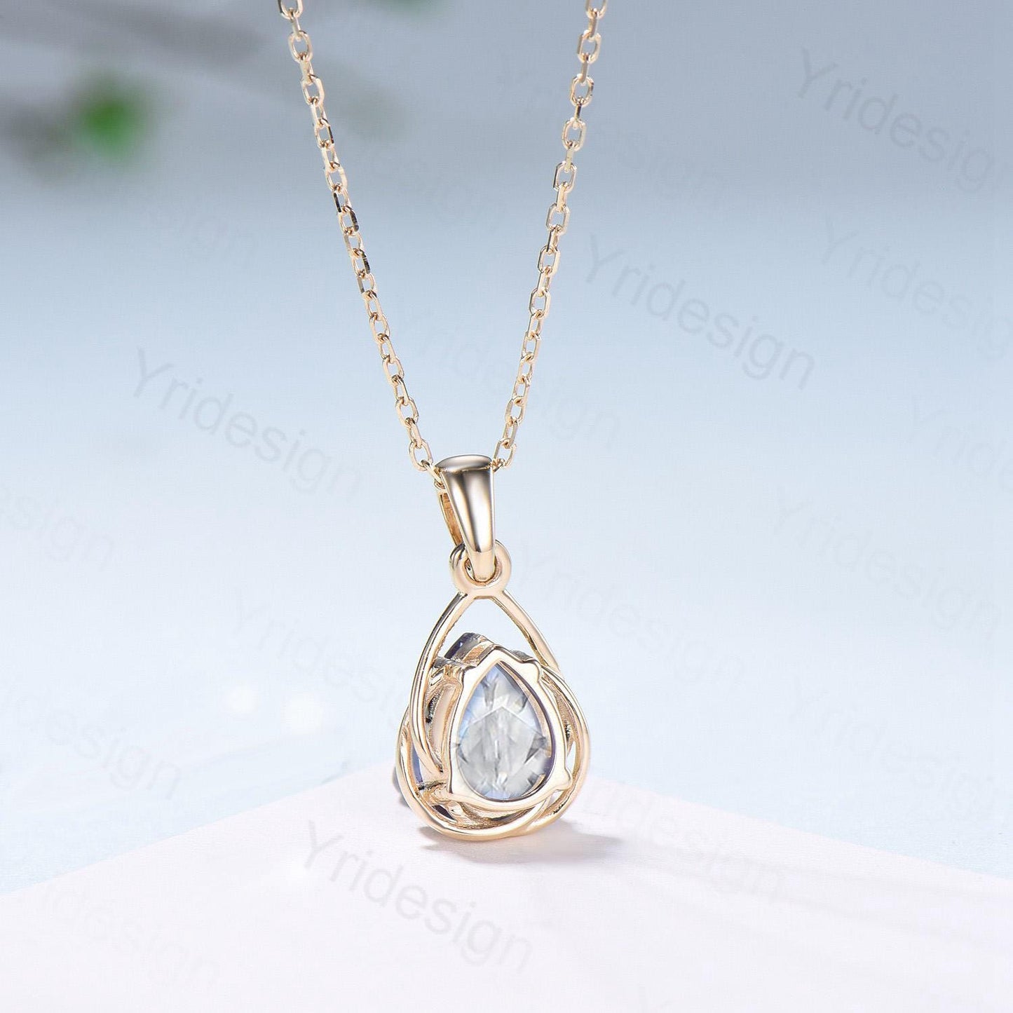 Twisted Gold Teardrop Moissanite Pendant Necklace | Wire-Wrapped Pear Lab Grown Diamond Fine Jewelry | Delicate Open-Frame Drop Necklace