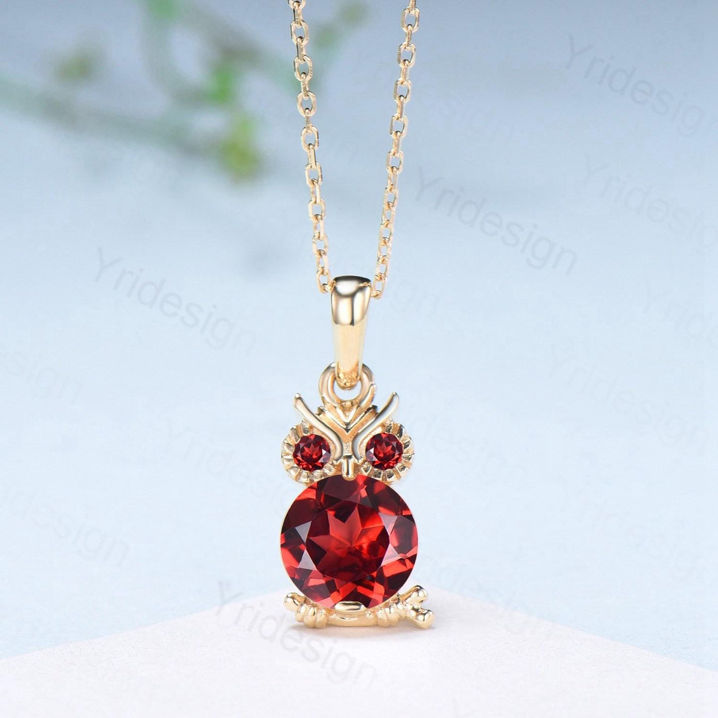 Natural Garnet Owl Pendant Necklace, Red Gemstone Charm Necklace for Women, Dainty Birthstone Gift, Animal Jewelry