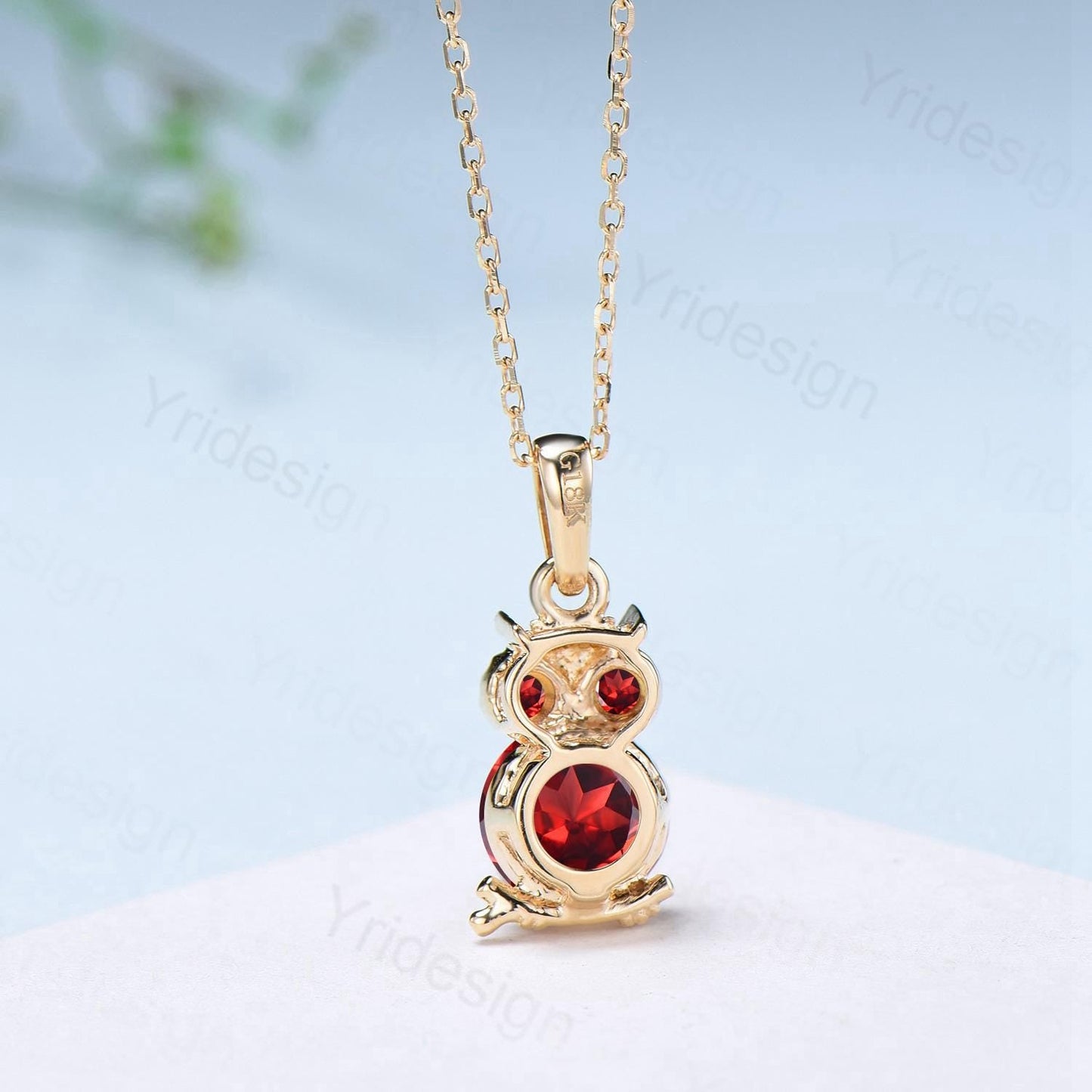 Natural Garnet Owl Pendant Necklace, Red Gemstone Charm Necklace for Women, Dainty Birthstone Gift, Animal Jewelry