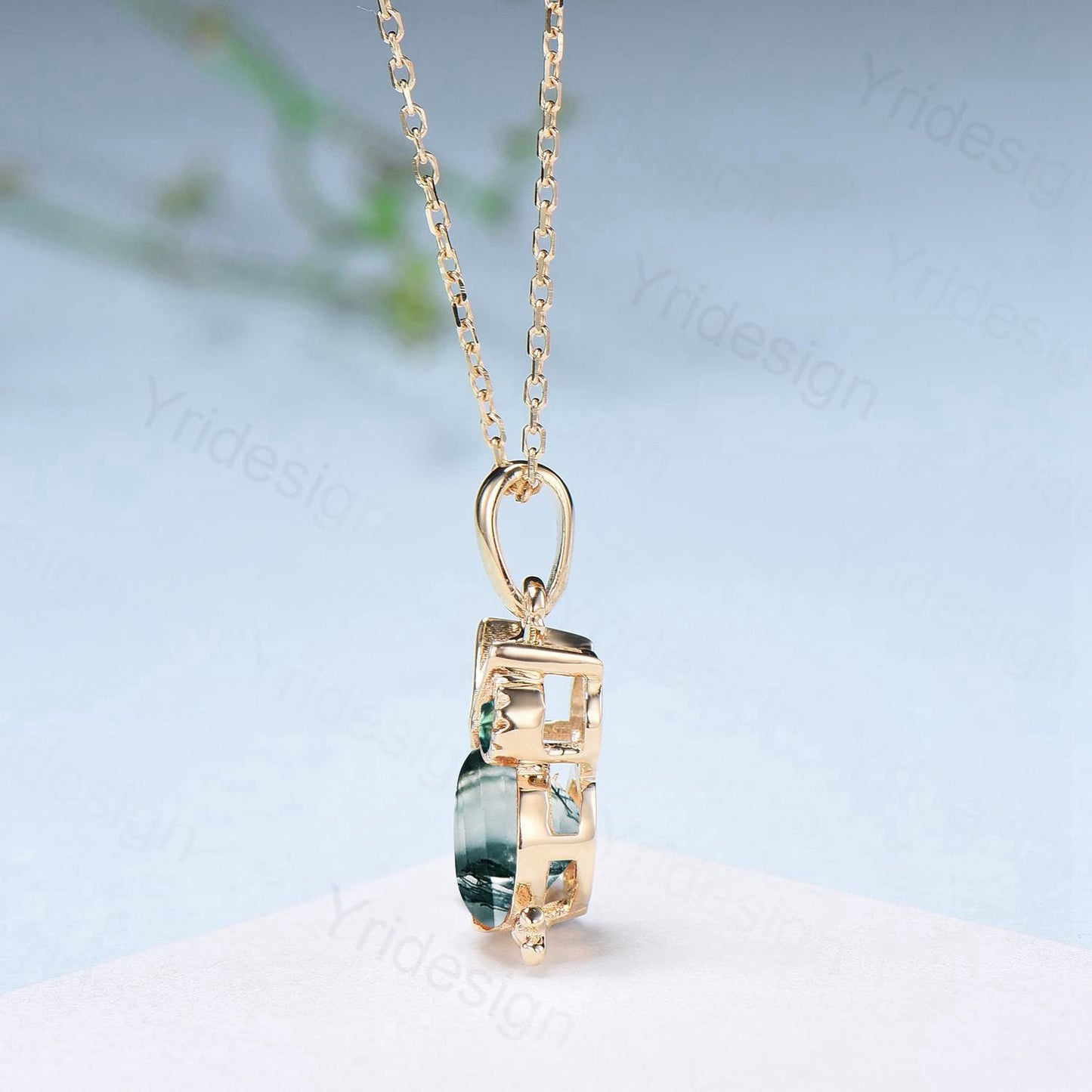 Cute Natural Moss Agate Owl Pendant Necklace, Green Gemstone Emerald Necklace for Women, Dainty Birthstone Gift, Animal Jewelry