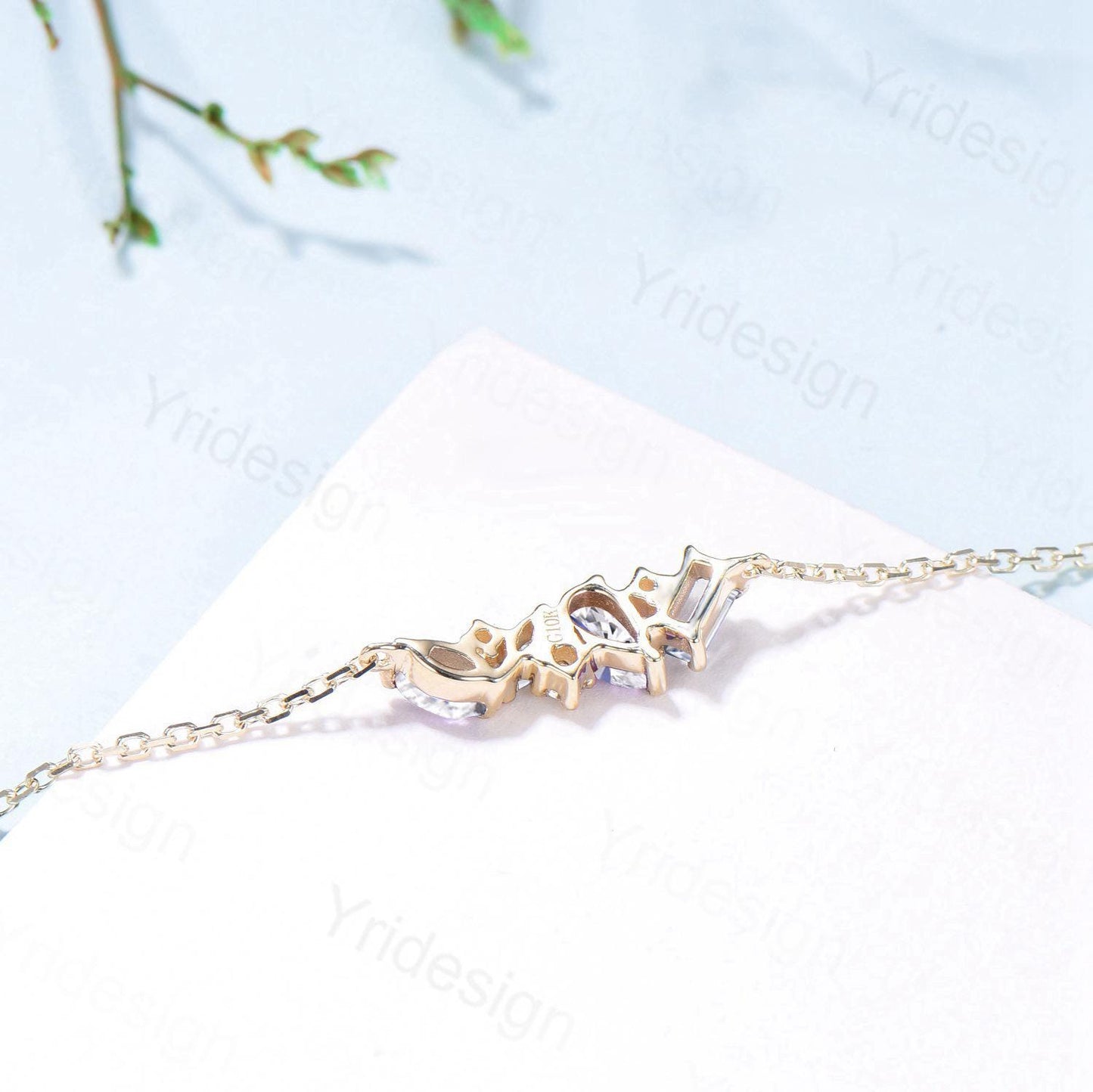 Dainty Pear Shaped Moissanite Bracelet Multi-Stone Baguette Lab Grown Diamond Lobster Claw Bracelet Silver Gold Art Deco Anniversary Gift