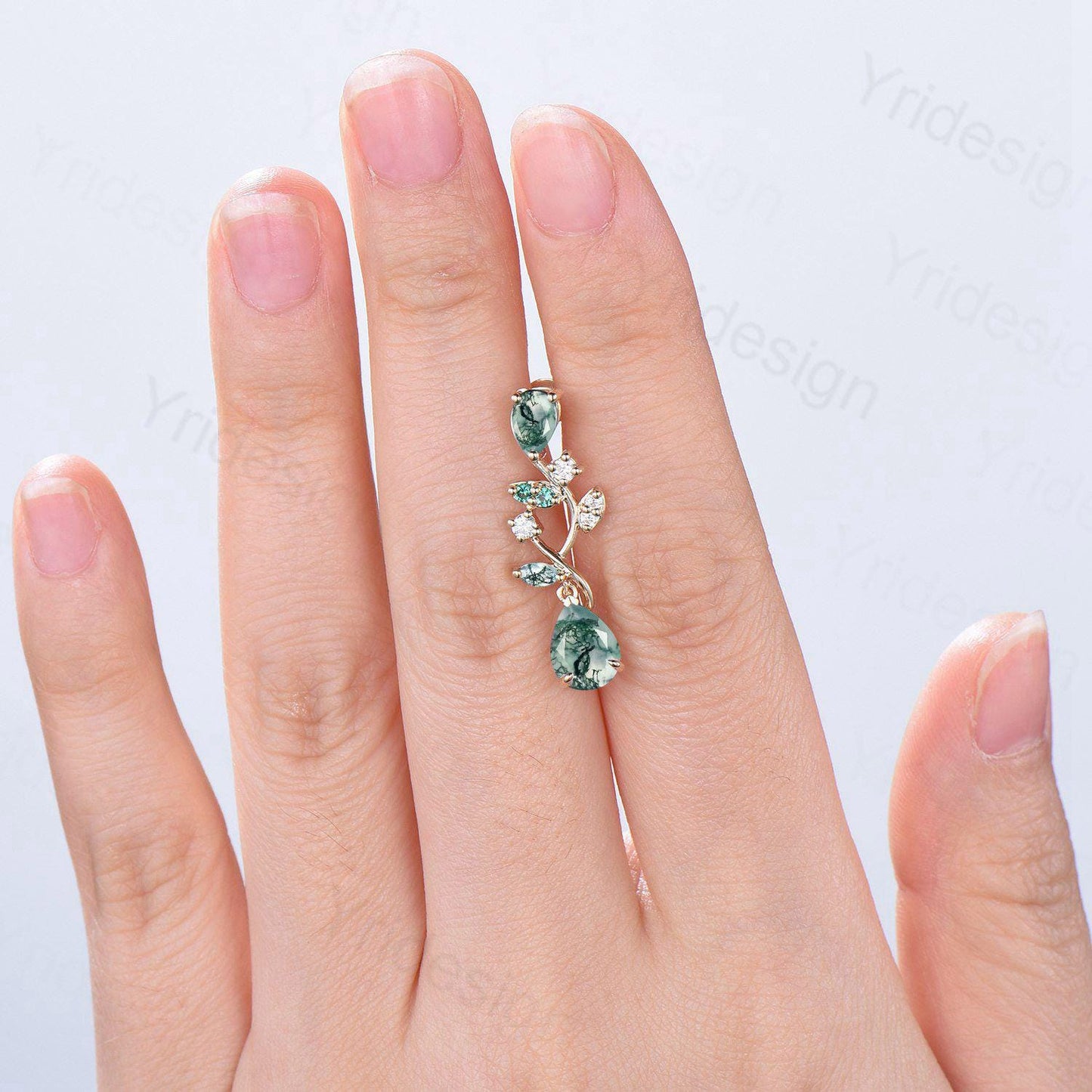 Elegant Moss Agate Earrings Nature Inspired Pear Shaped Studs Earrings Leaf Vine Stud Earrings Handmade Anniversary Promise Gift for Women